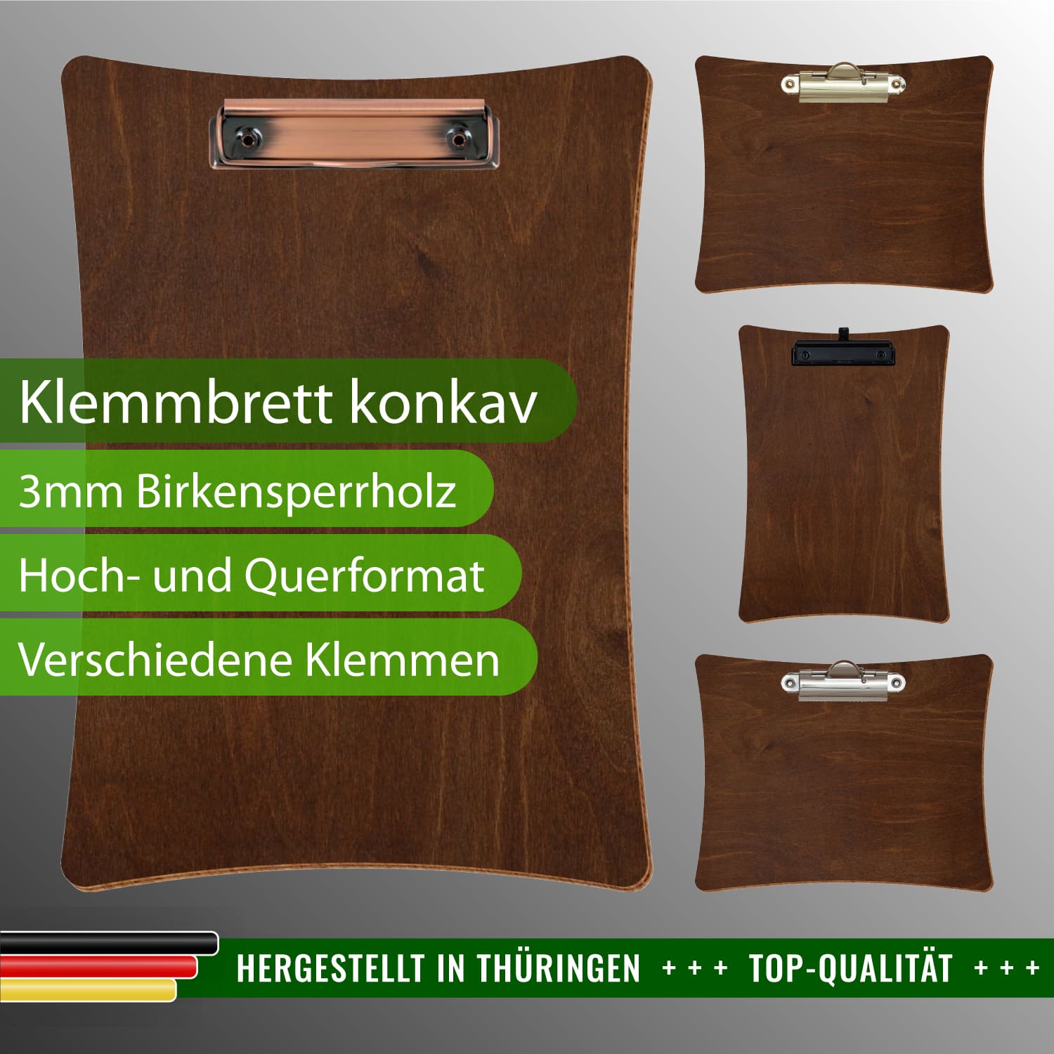 Klemmbrett konkav Kastanie mit Produktinfos