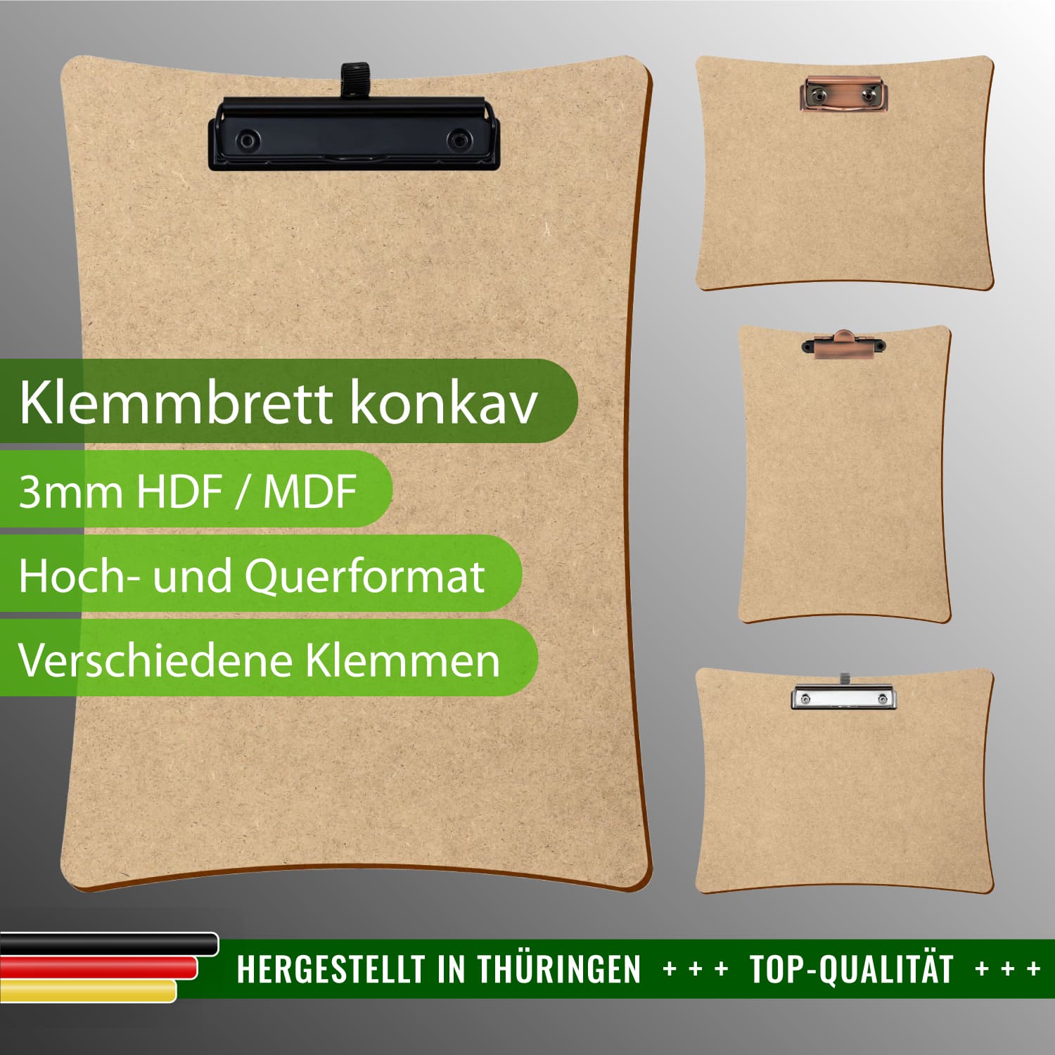 Klemmbrett konkav HDF mit Produktinfos