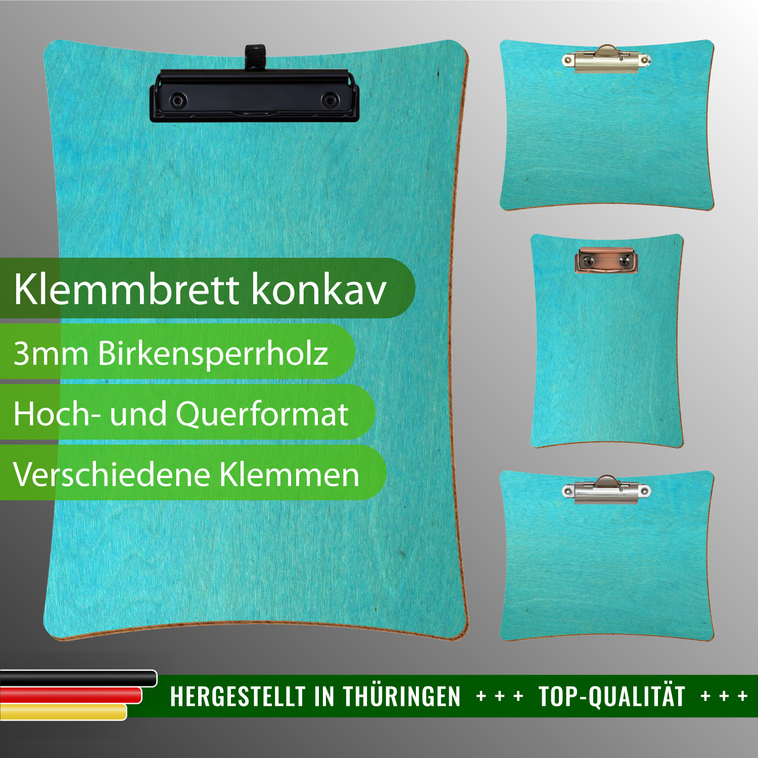 Klemmbrett konkav Türkis mit Produktinfos