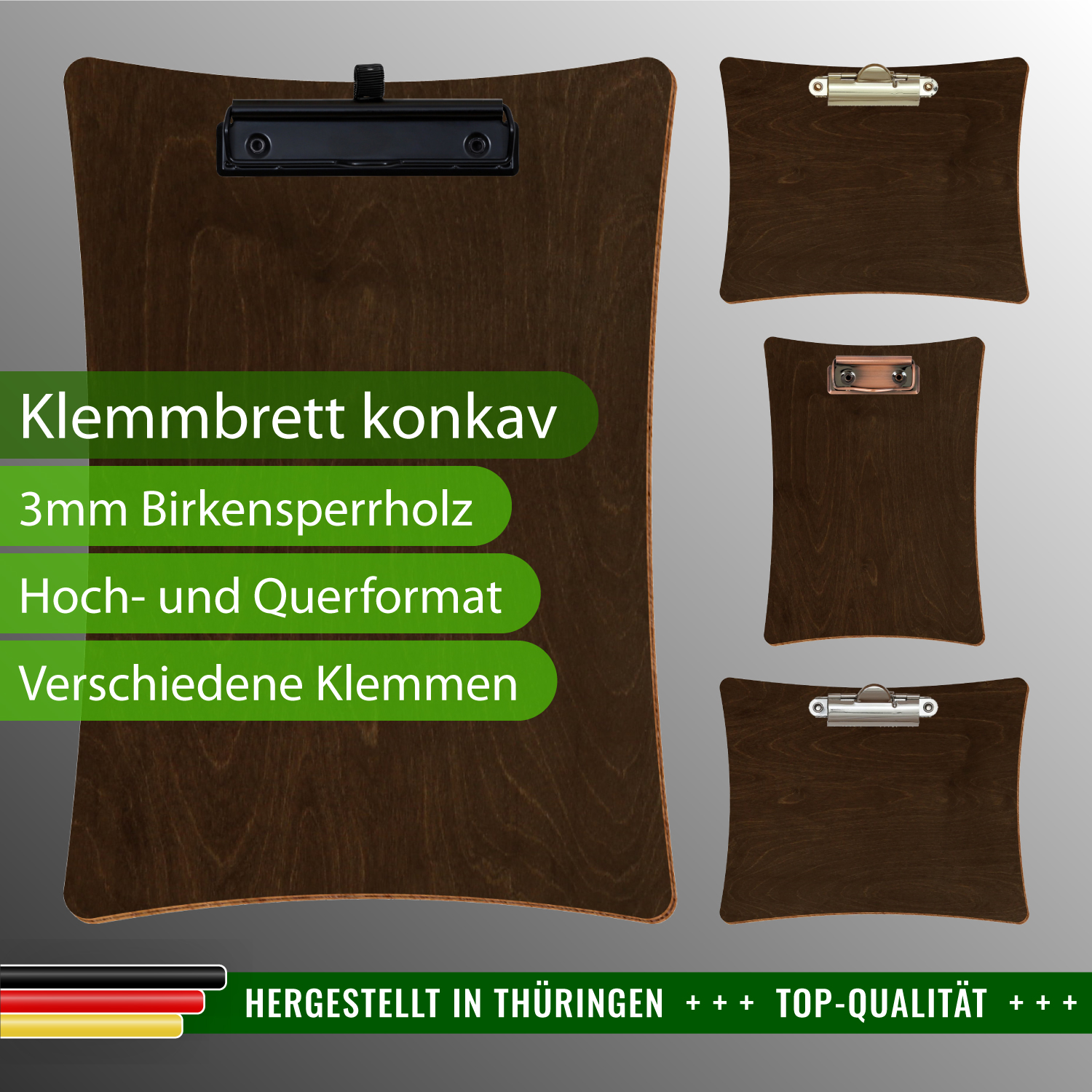 Klemmbrett konkav Walnuss mit Produktinfos