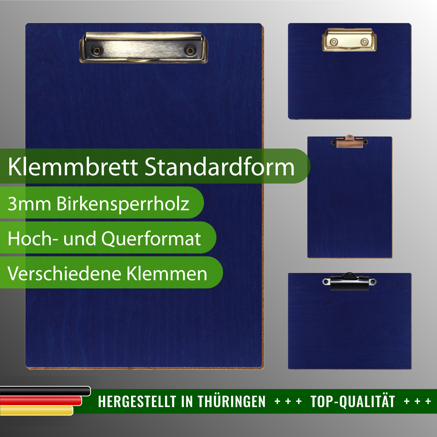Klemmbrett Standardform Dunkelblau mit Produktinfos