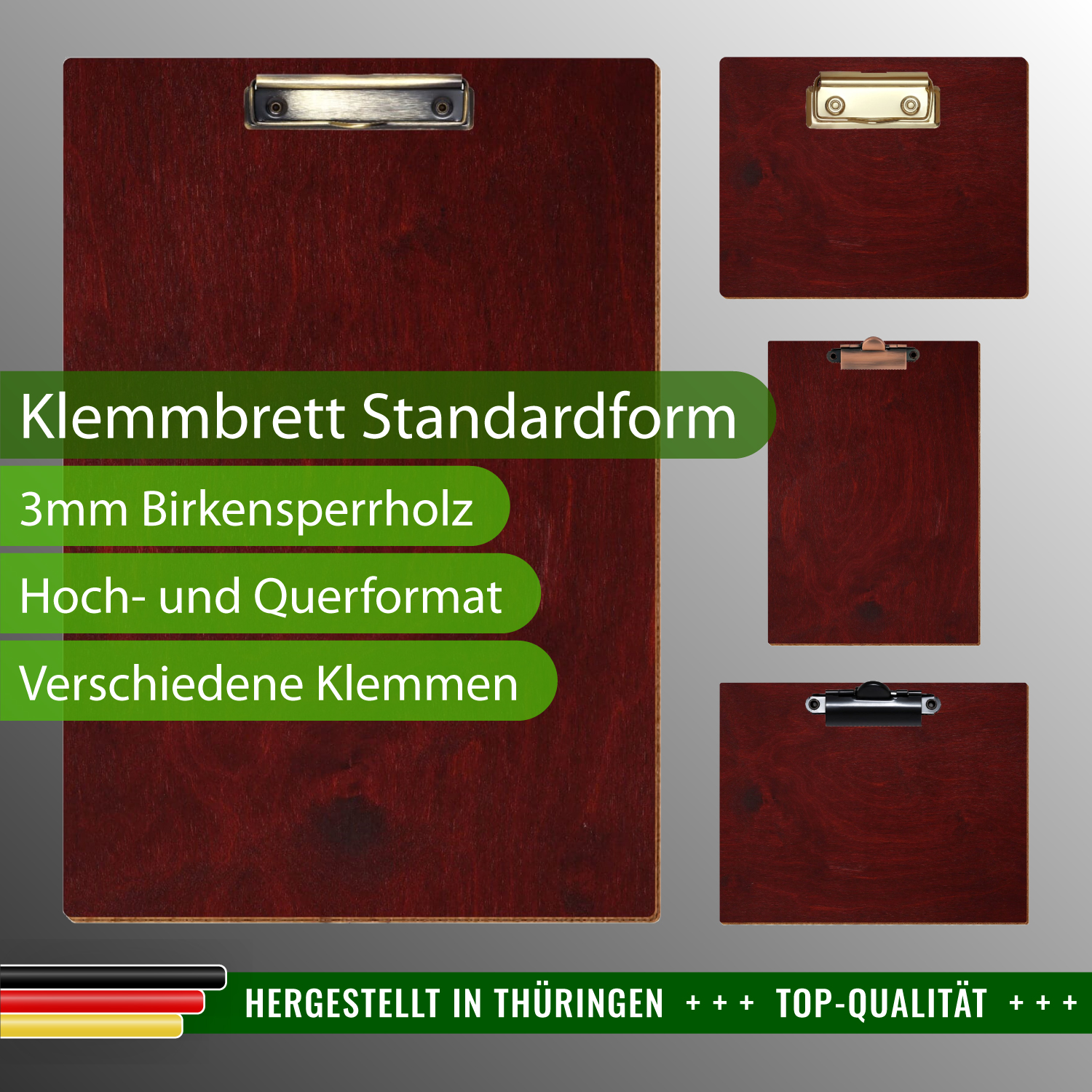 Klemmbrett Standardform Mahagoni mit Produktinfos