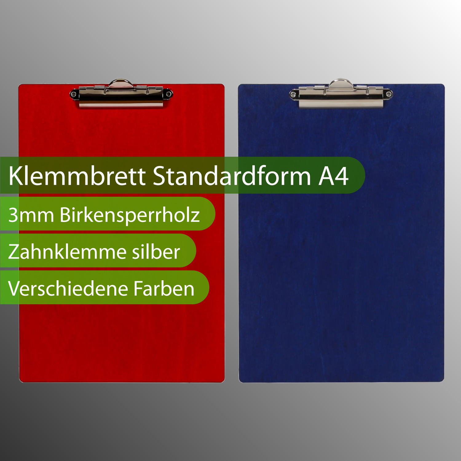 Klemmbrett Standardform A4 mit Produktinfos