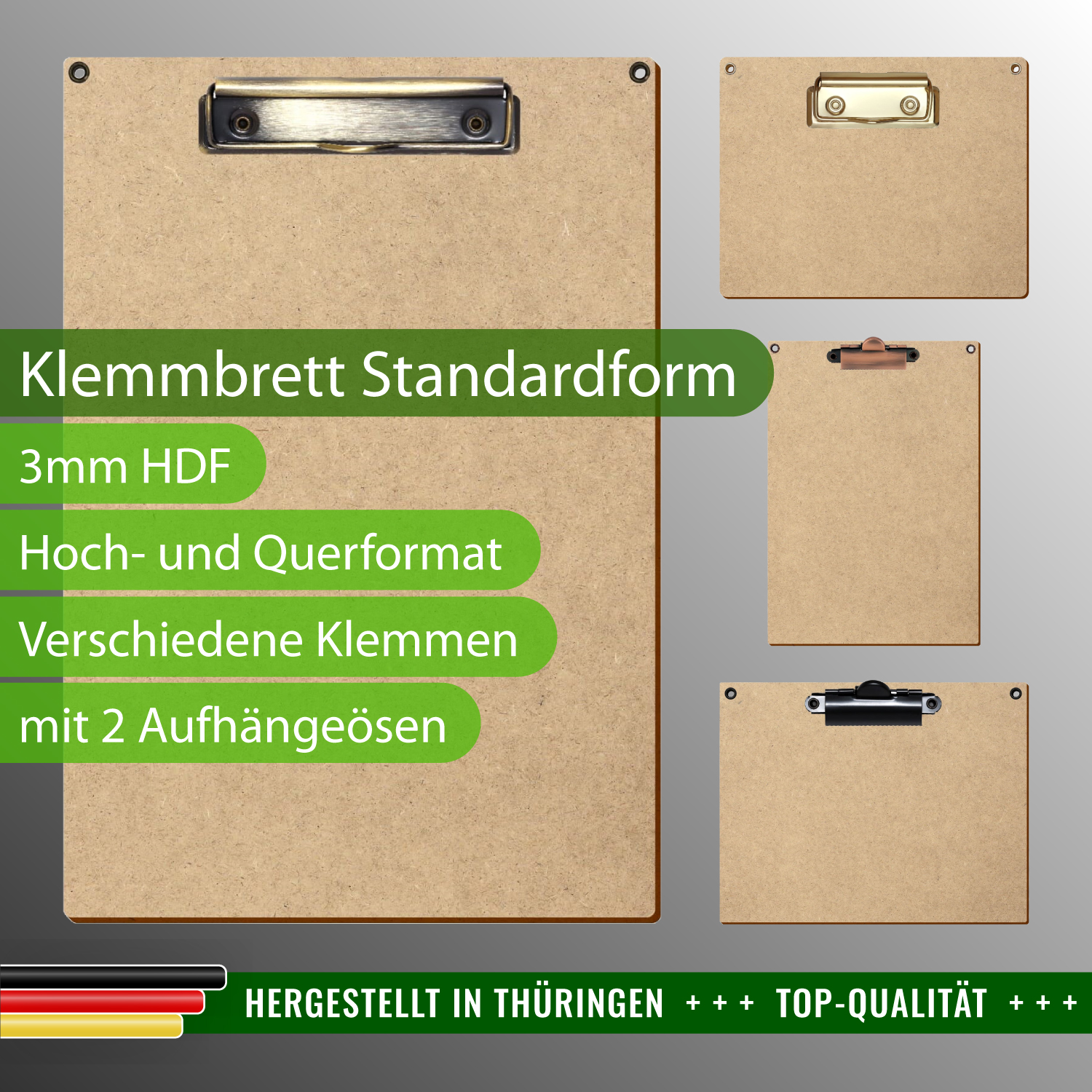 Klemmbrett HDF/MDF Standardform mit Ösen