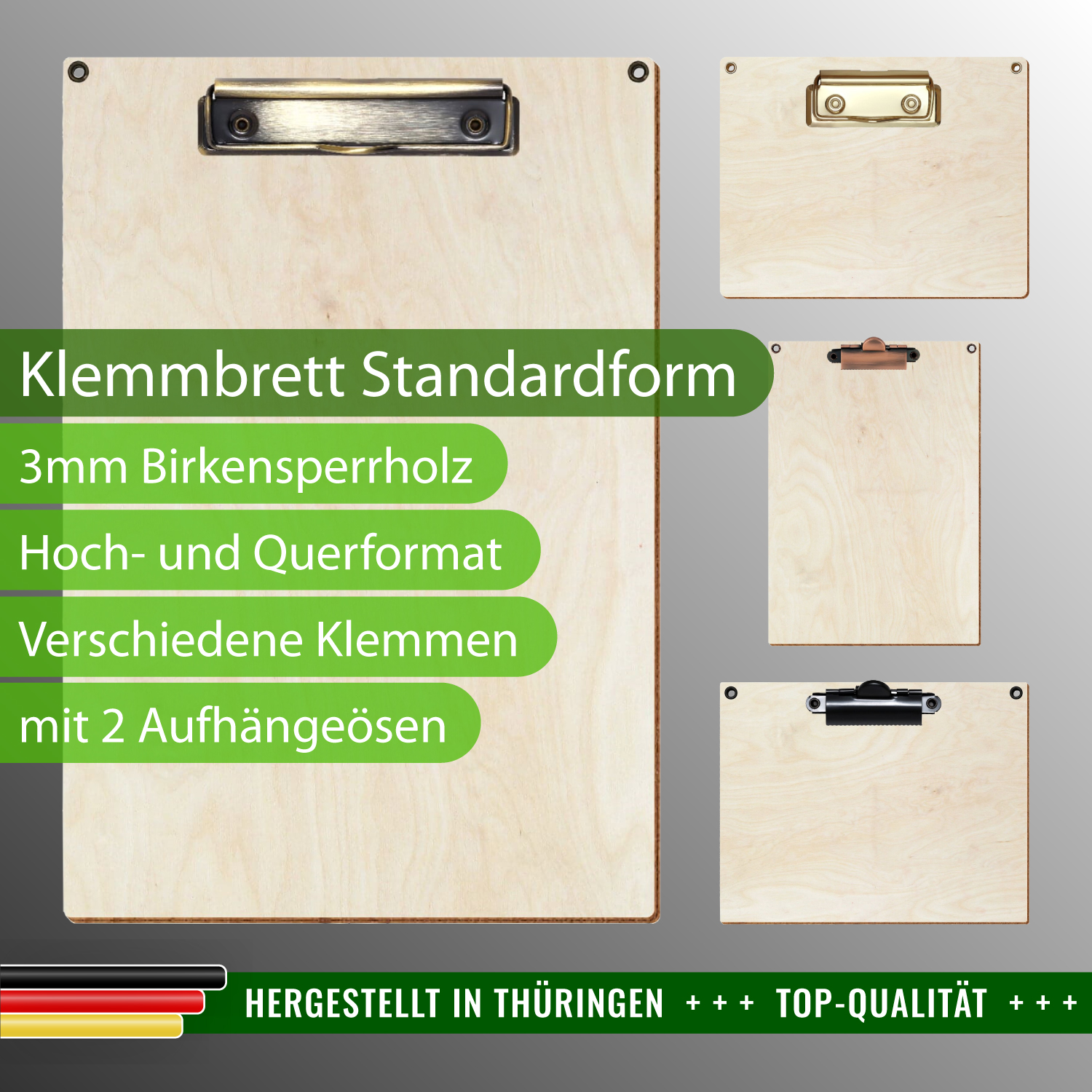 Klemmbrett Standardform Birke natur mit 2 Ösen & Produktinfos
