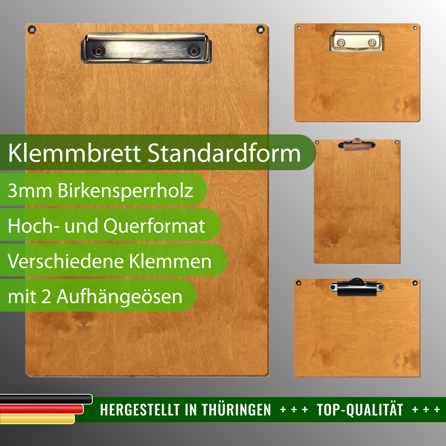 Klemmbrett Standardform Birnbaum mit Ösen