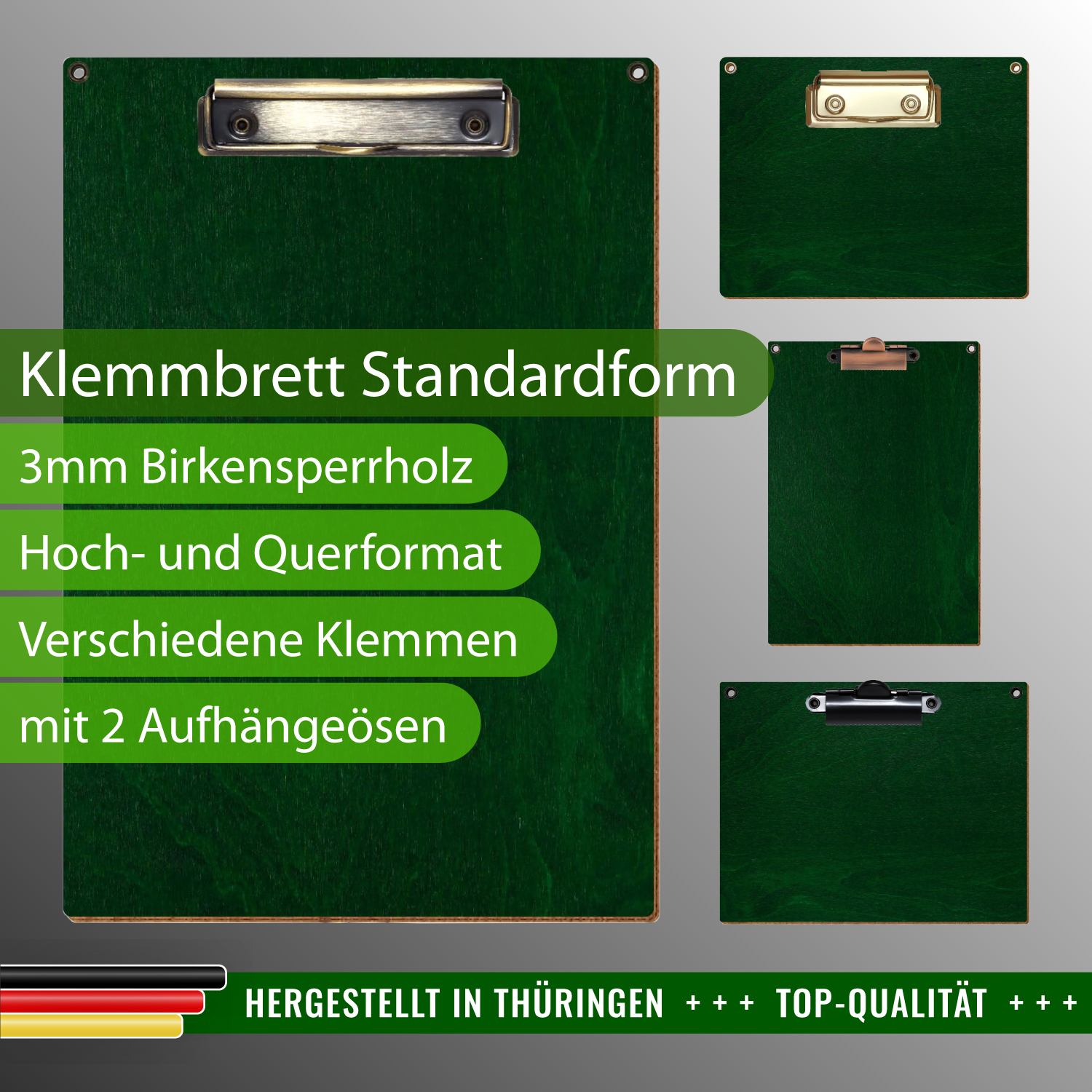 Klemmbrett Standardform Dunkelgrün mit Ösen