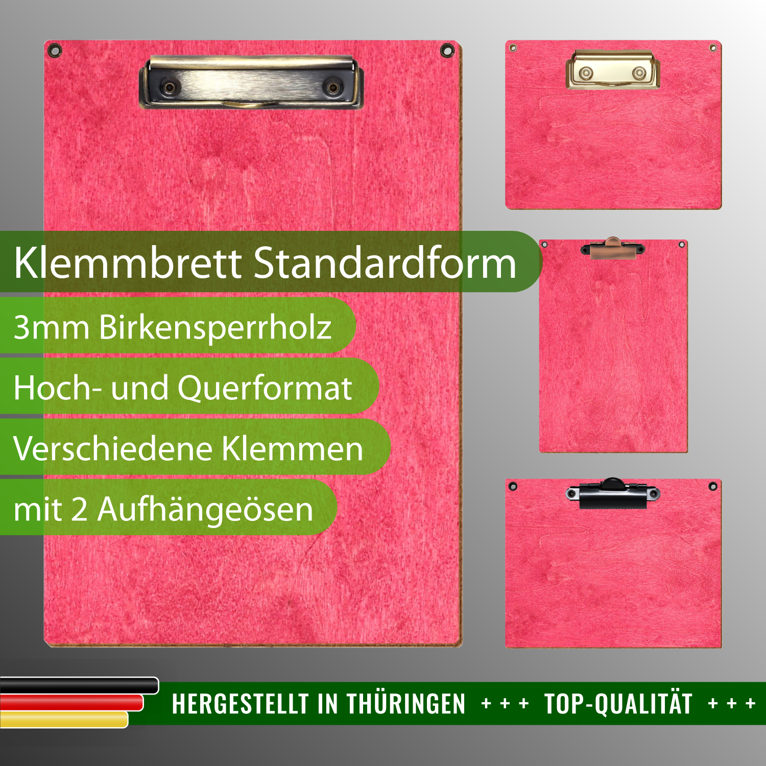Klemmbrett Standardform Dunkelpink mit 2 Ösen & Produktinfos