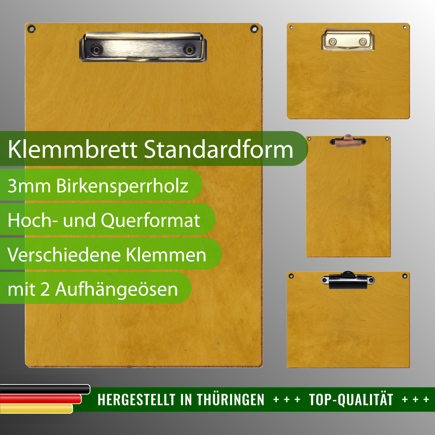 Klemmbrett Standardform Eiche hell mit 2 Ösen & Produktinfos