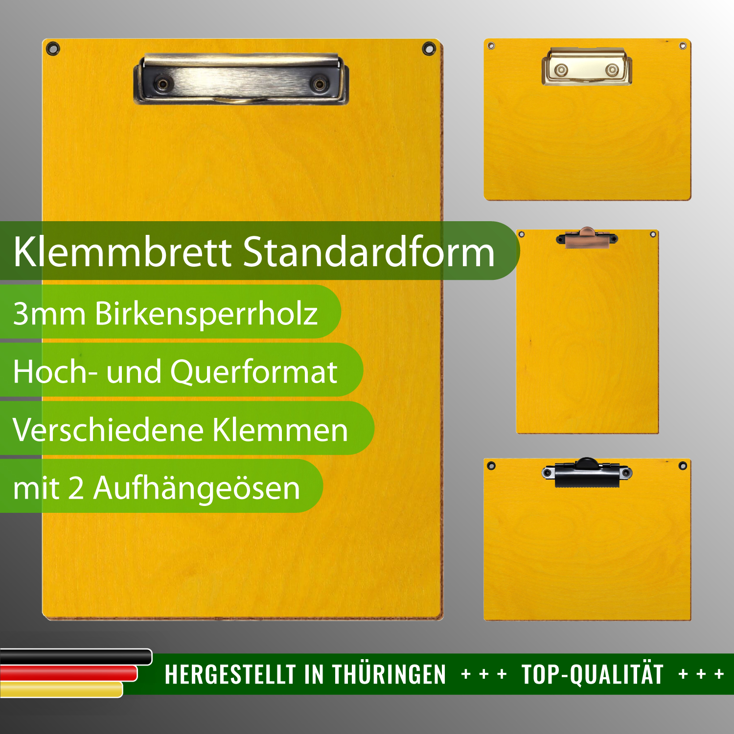 Klemmbrett Standardform Gelb mit 2 Ösen & Produktinfos