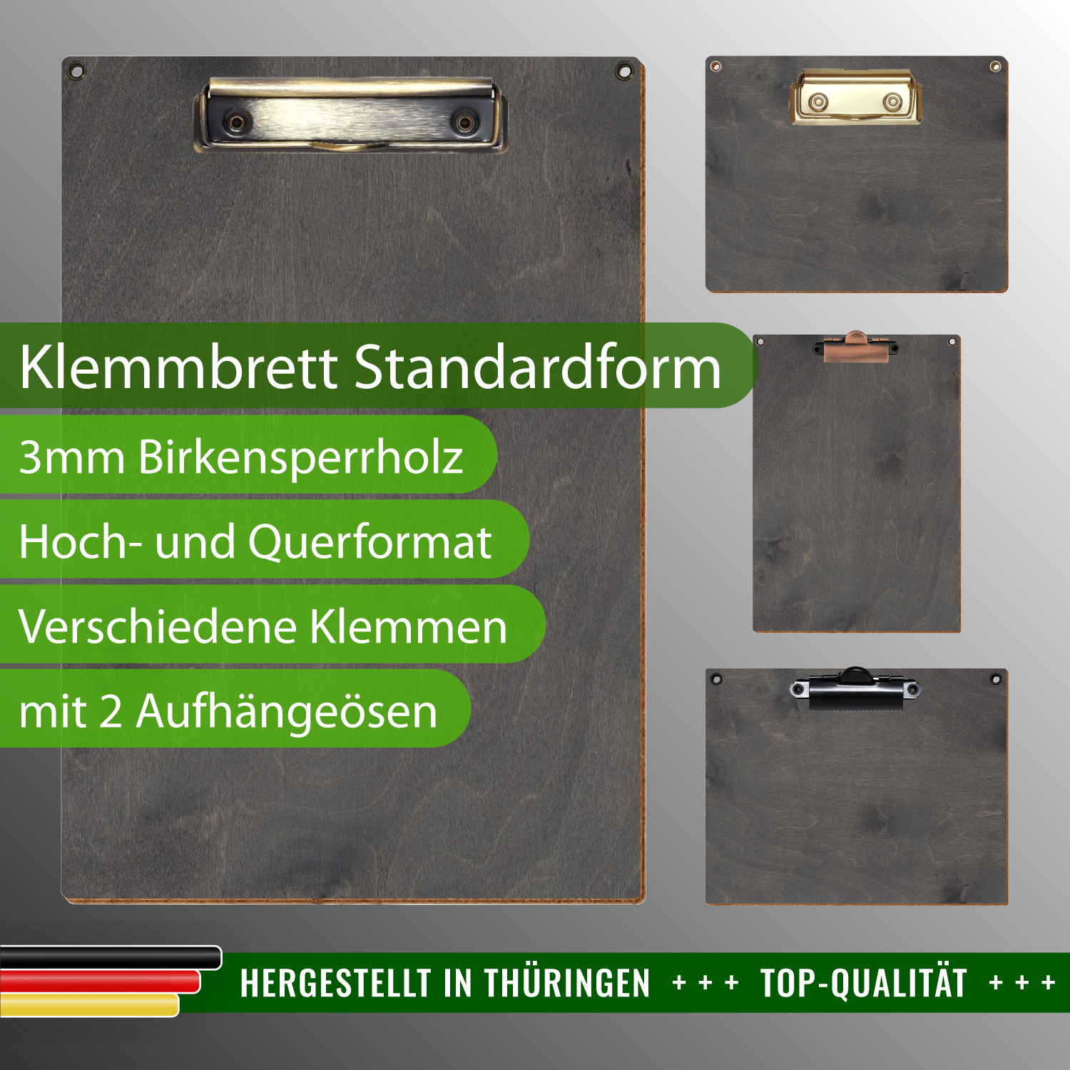 Klemmbrett Standardform Grau mit 2 Ösen & Produktinfos