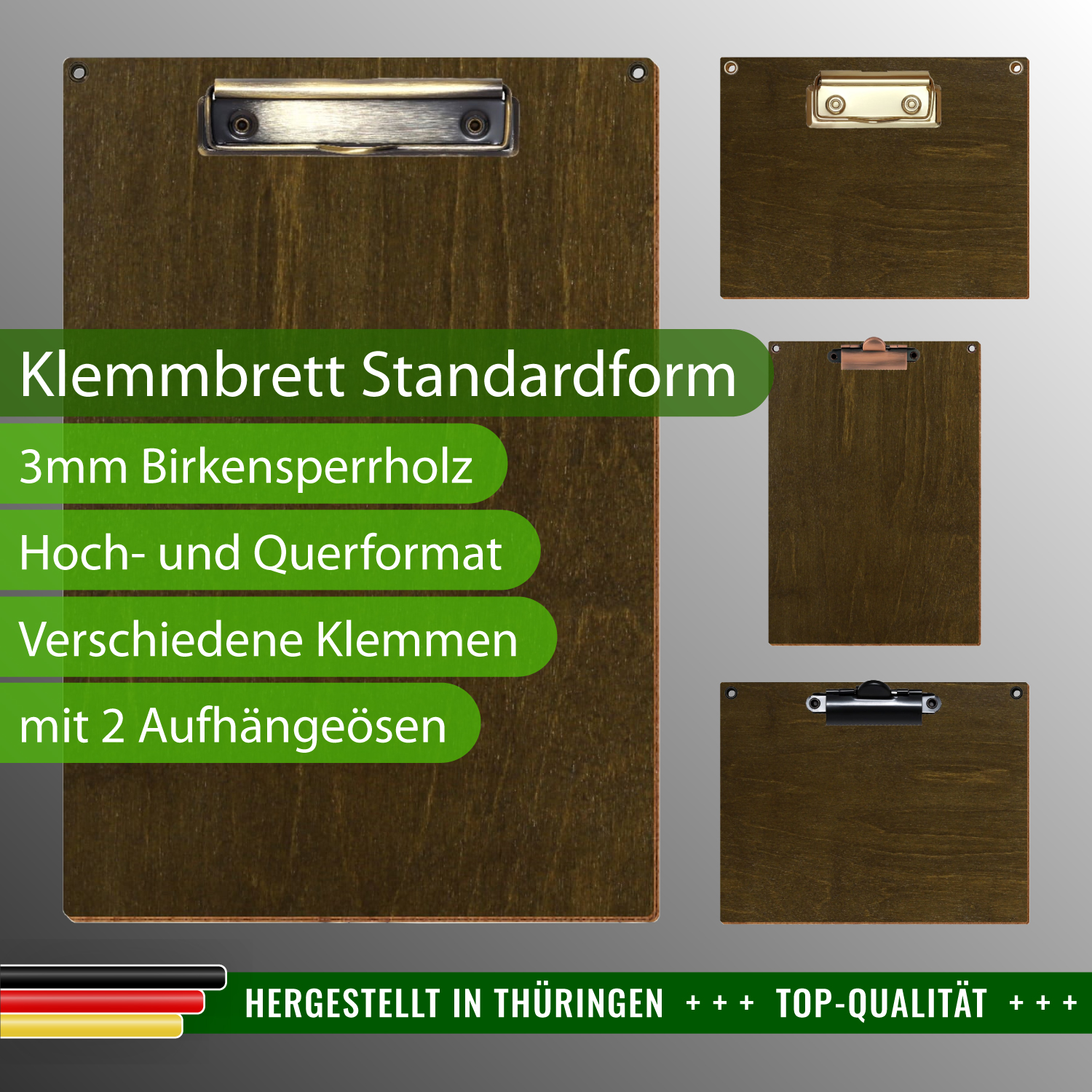 Klemmbrett Standardform Haselnuss mit Ösen