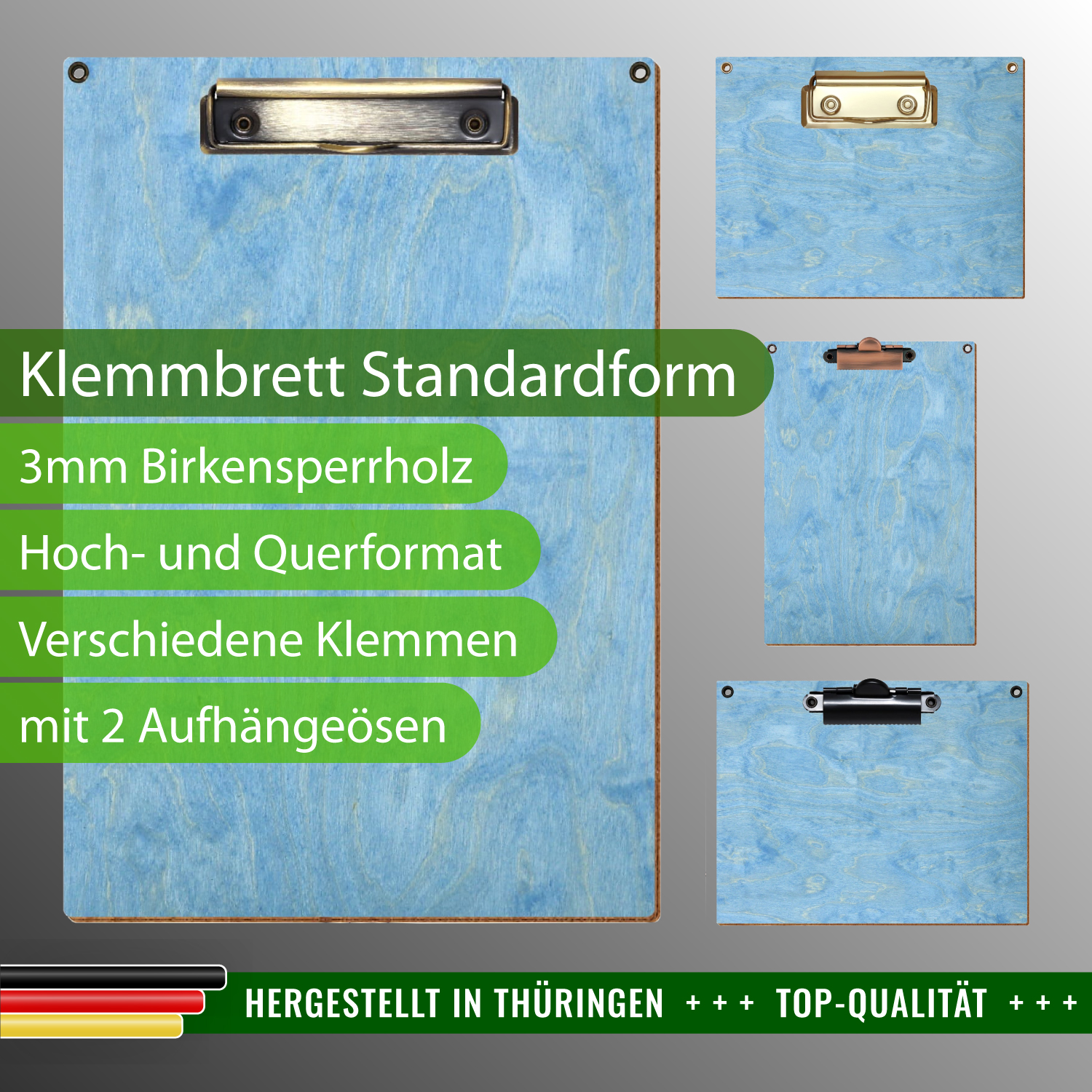 Klemmbrett Standardform Hellblau mit 2 Ösen & Produktinfos