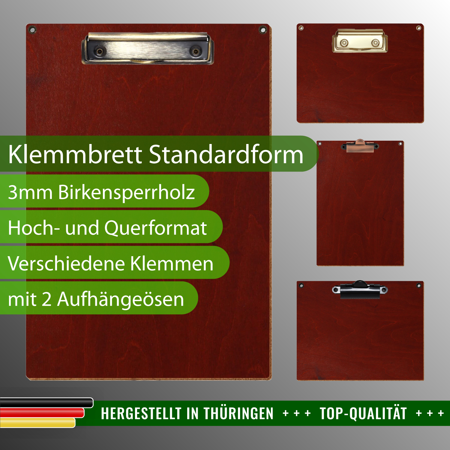 Klemmbrett Standardform Kirschbaum dunkel mit Ösen