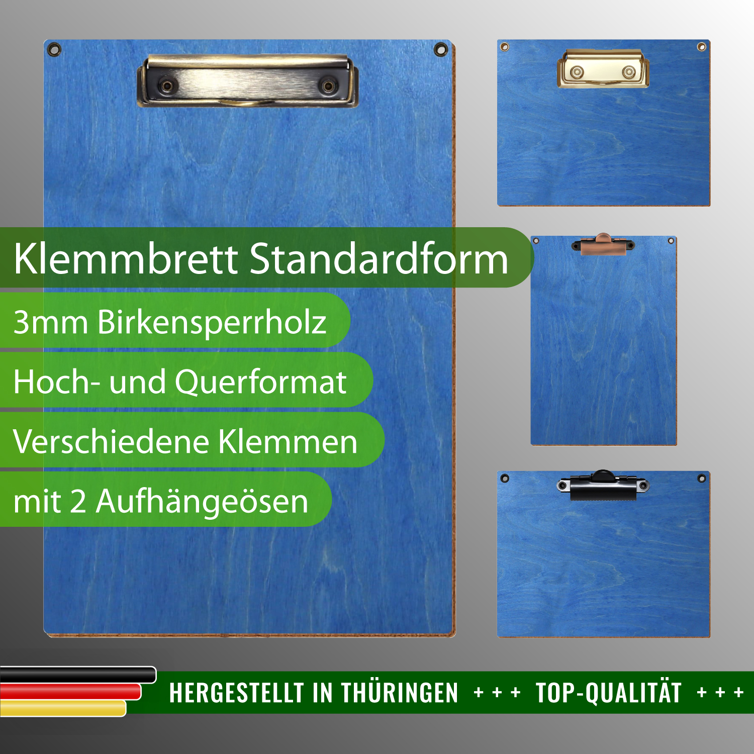 Klemmbrett Standardform Kornblumenblau mit 2 Ösen & Produktinfos