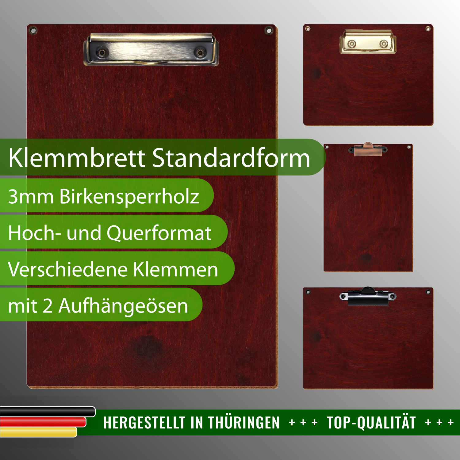 Klemmbrett Standardform Mahagoni mit Ösen