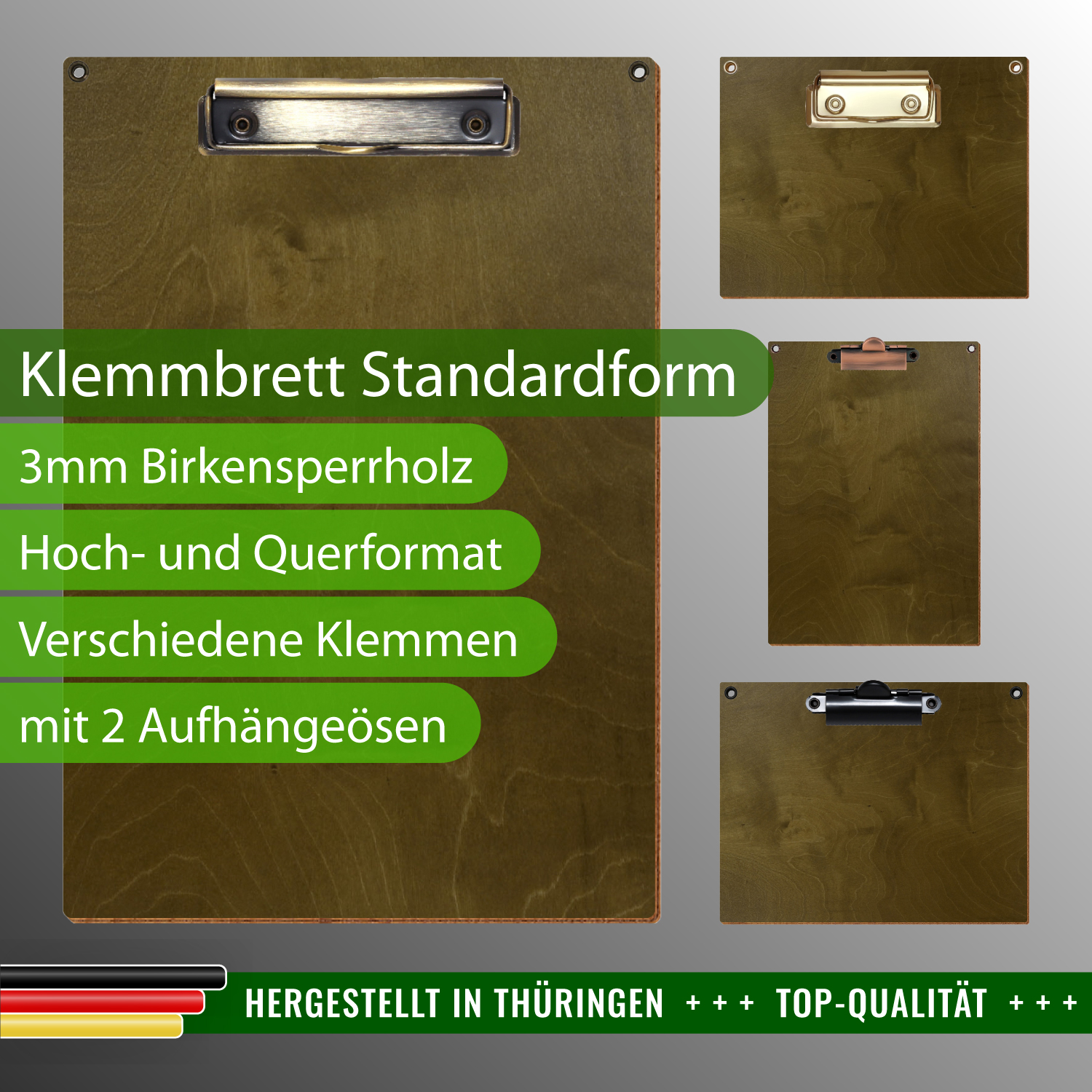 Klemmbrett Standardform Nussbaum hell mit Ösen