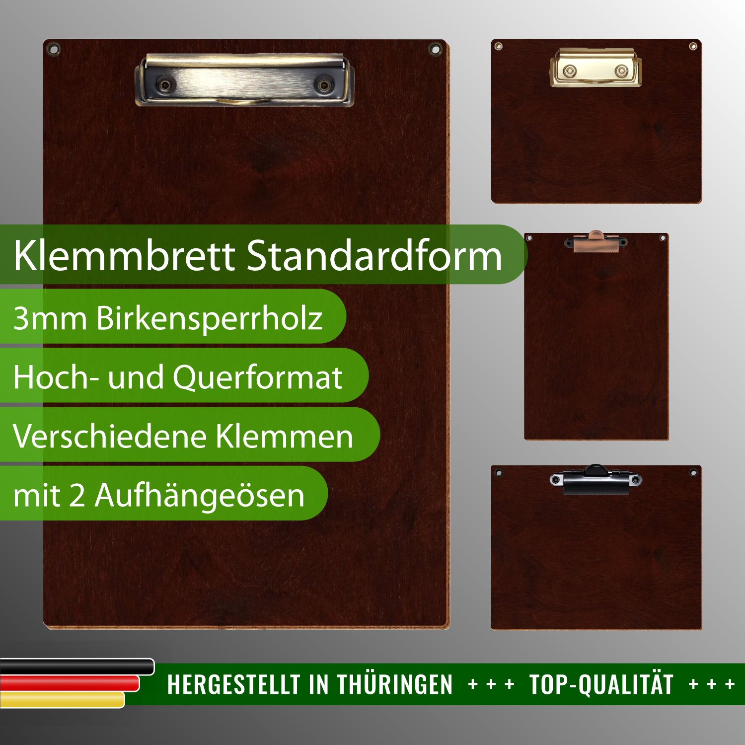 Klemmbrett Standardform Nussbaum dunkel mit Ösen