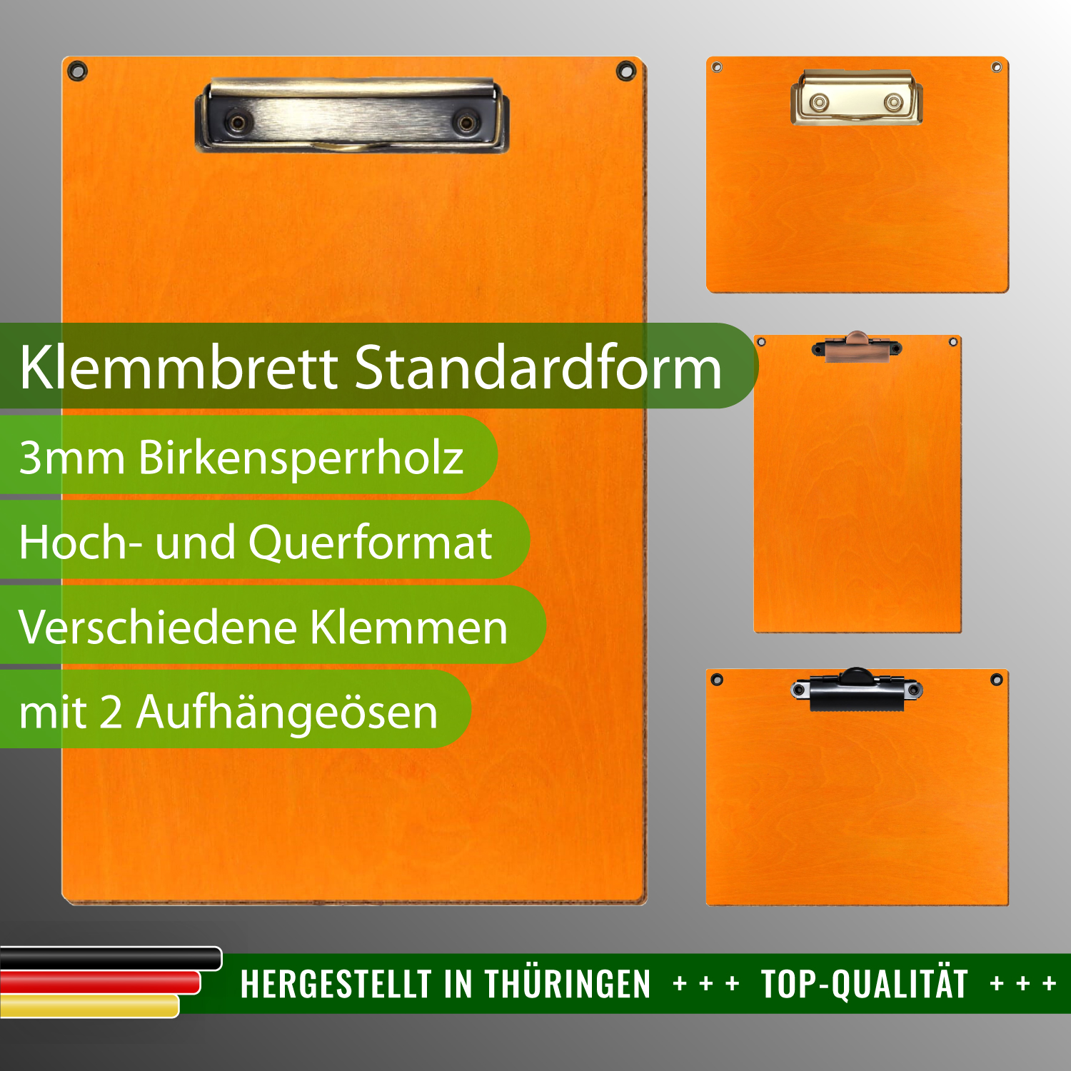 Klemmbrett Standardform Orange mit Ösen