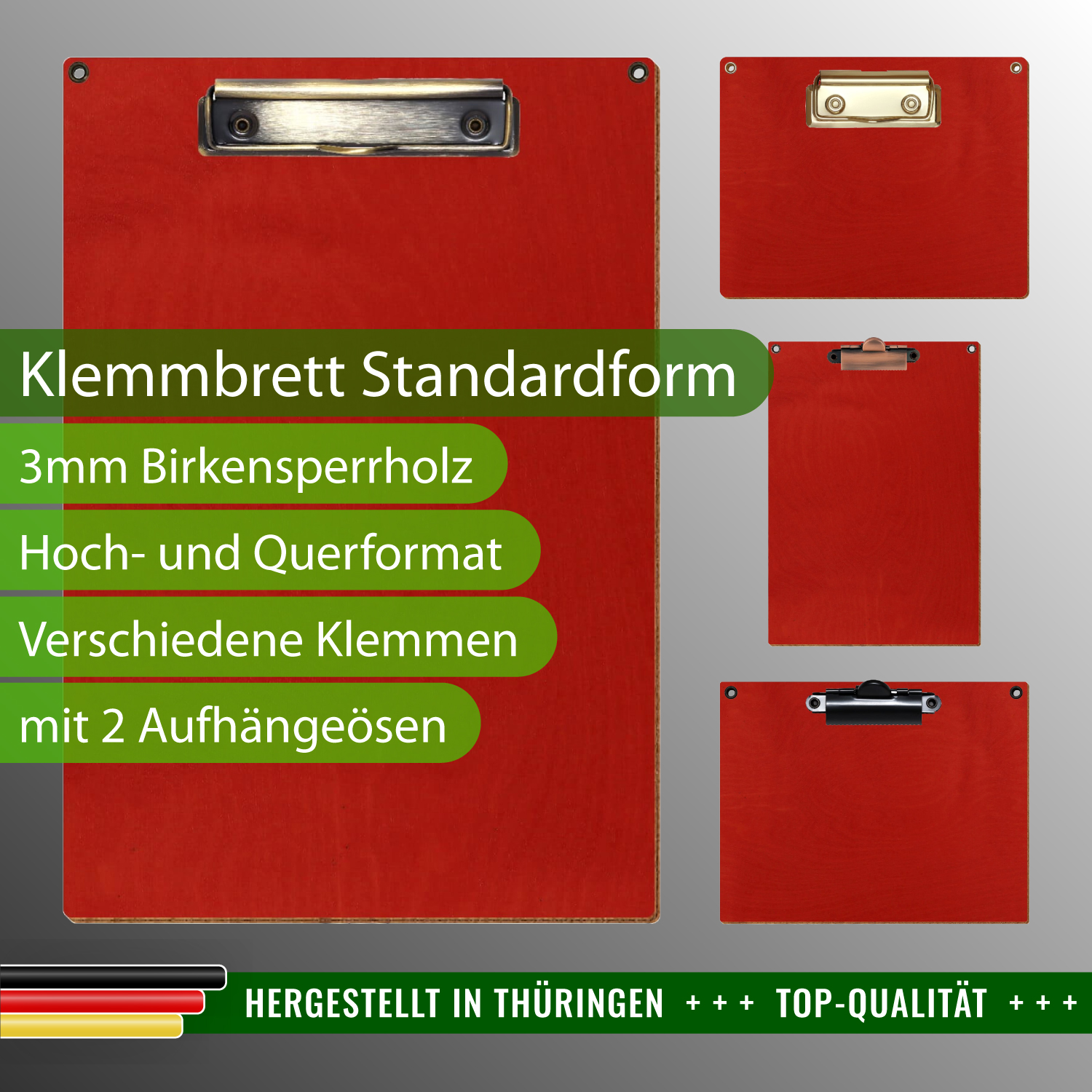 Klemmbrett Standardform Rot mit 2 Ösen & Produktinfos