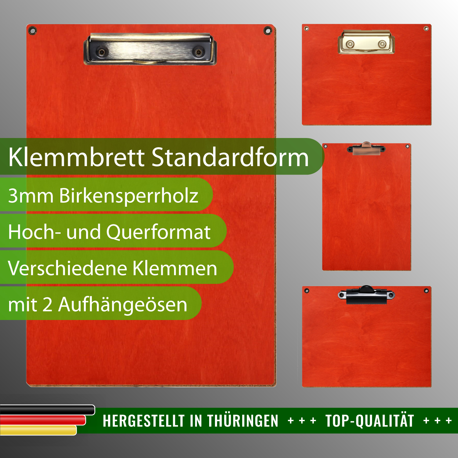 Klemmbrett Standardform Scharlachrot mit 2 Ösen & Produktinfos
