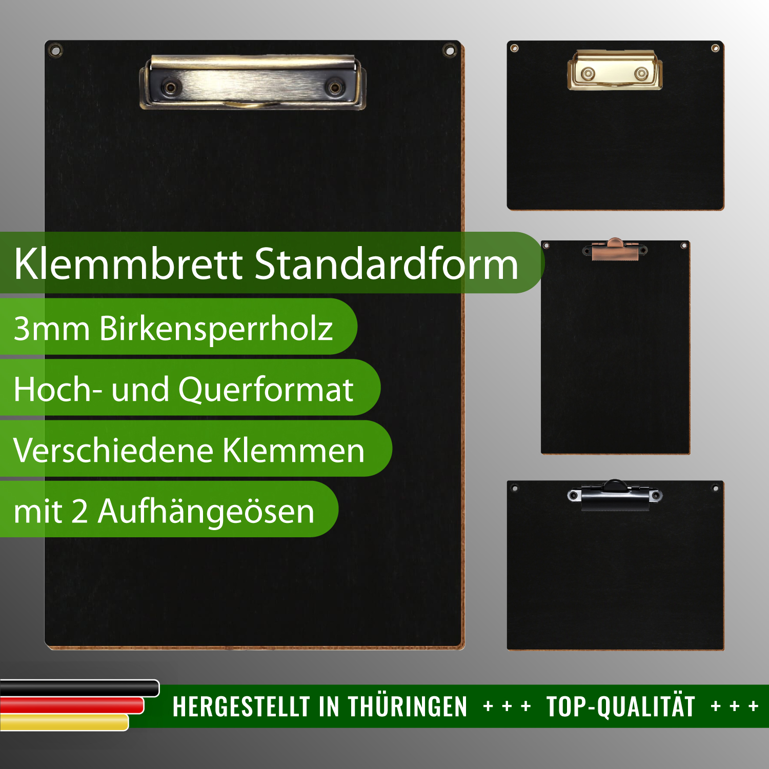 Klemmbrett Standardform Schwarz mit Ösen