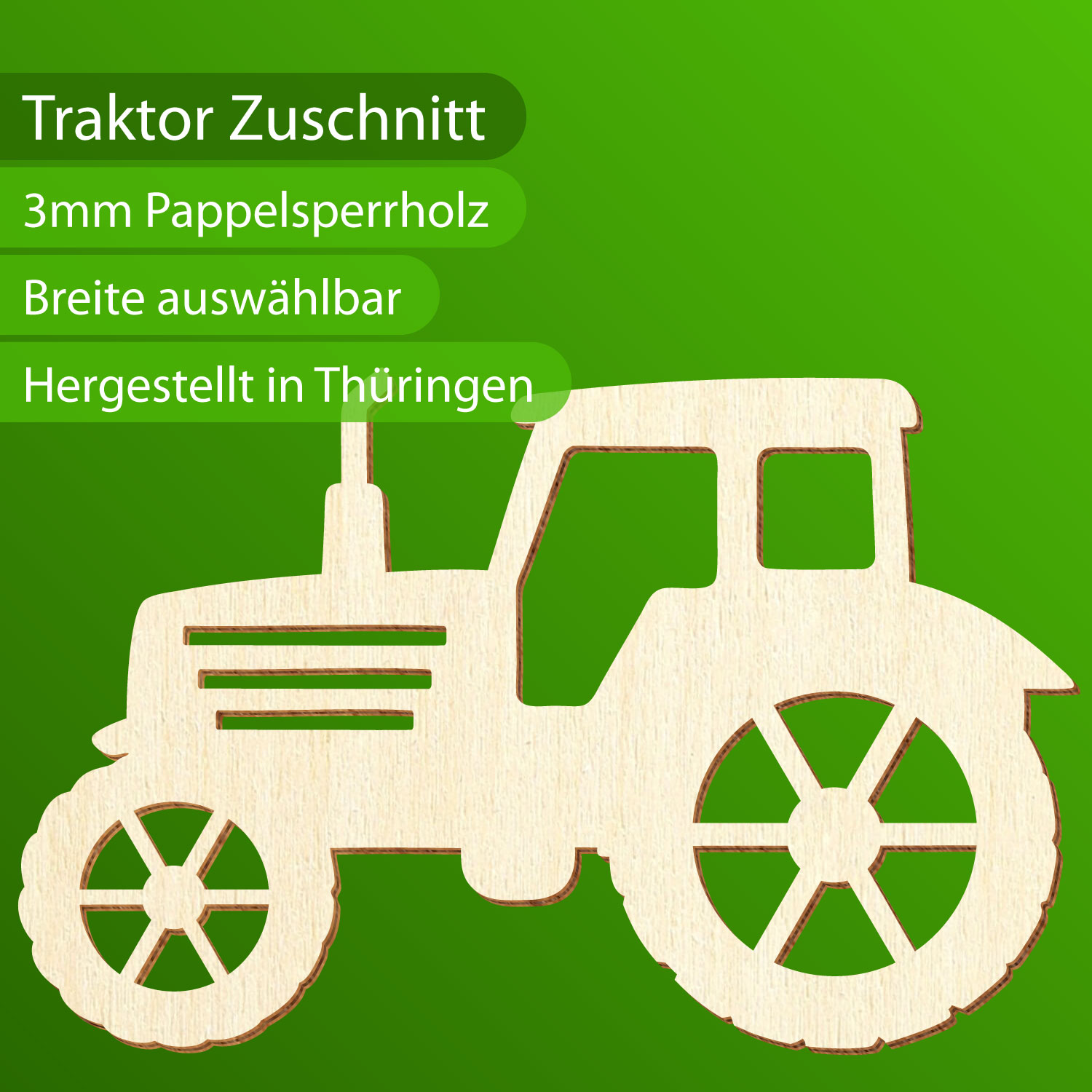 Holz Zuschnitt Traktor V4 mit Produktinfos