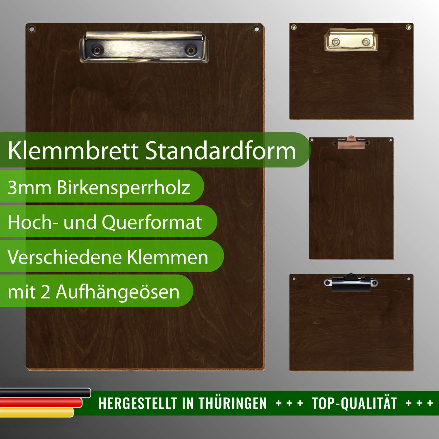 Klemmbrett Standardform Walnuss mit 2 Ösen & Produktinfos
