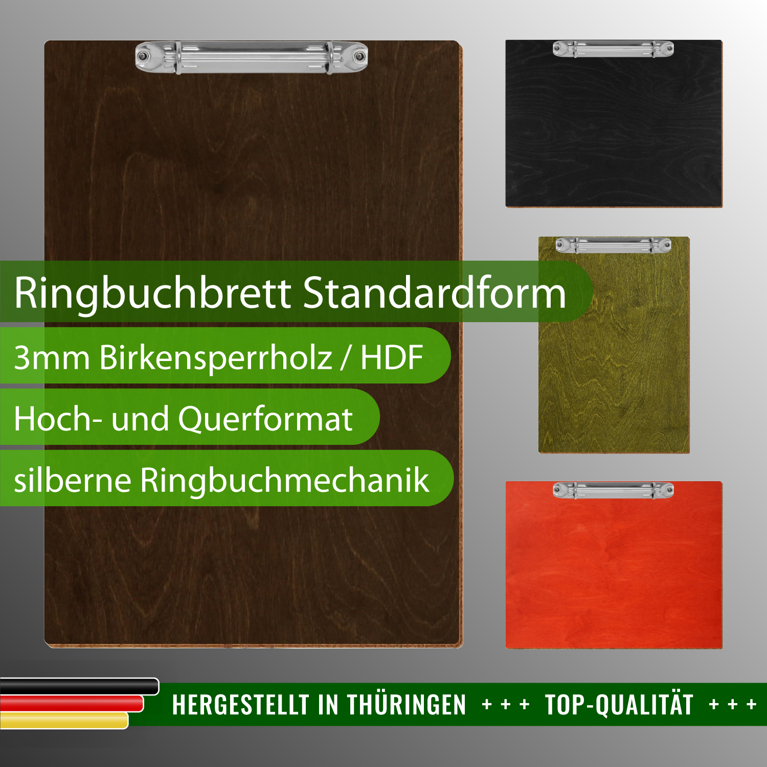 Farbiges Ringbuchbrett Standardform mit Produktinfos