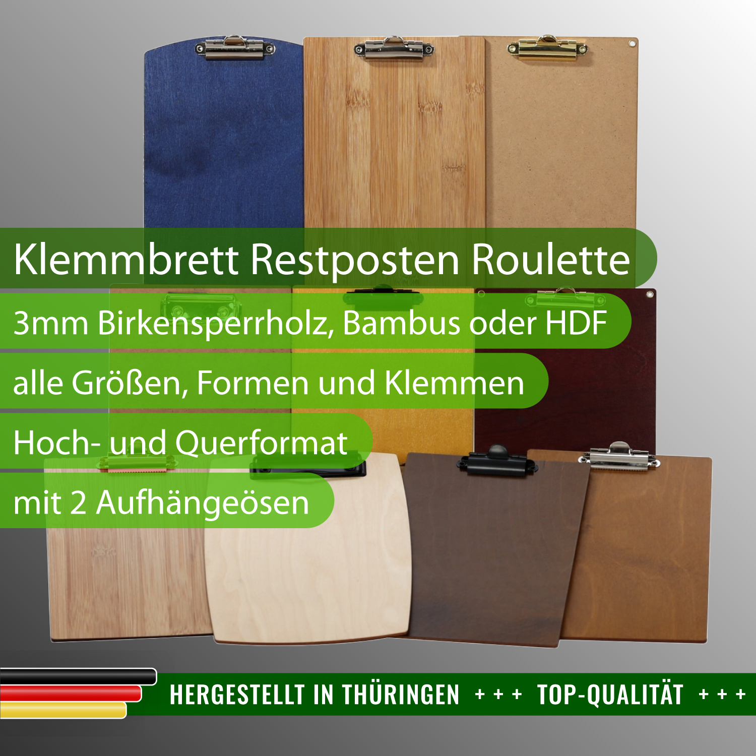 Klemmbrett Restposten mit Produktinfos