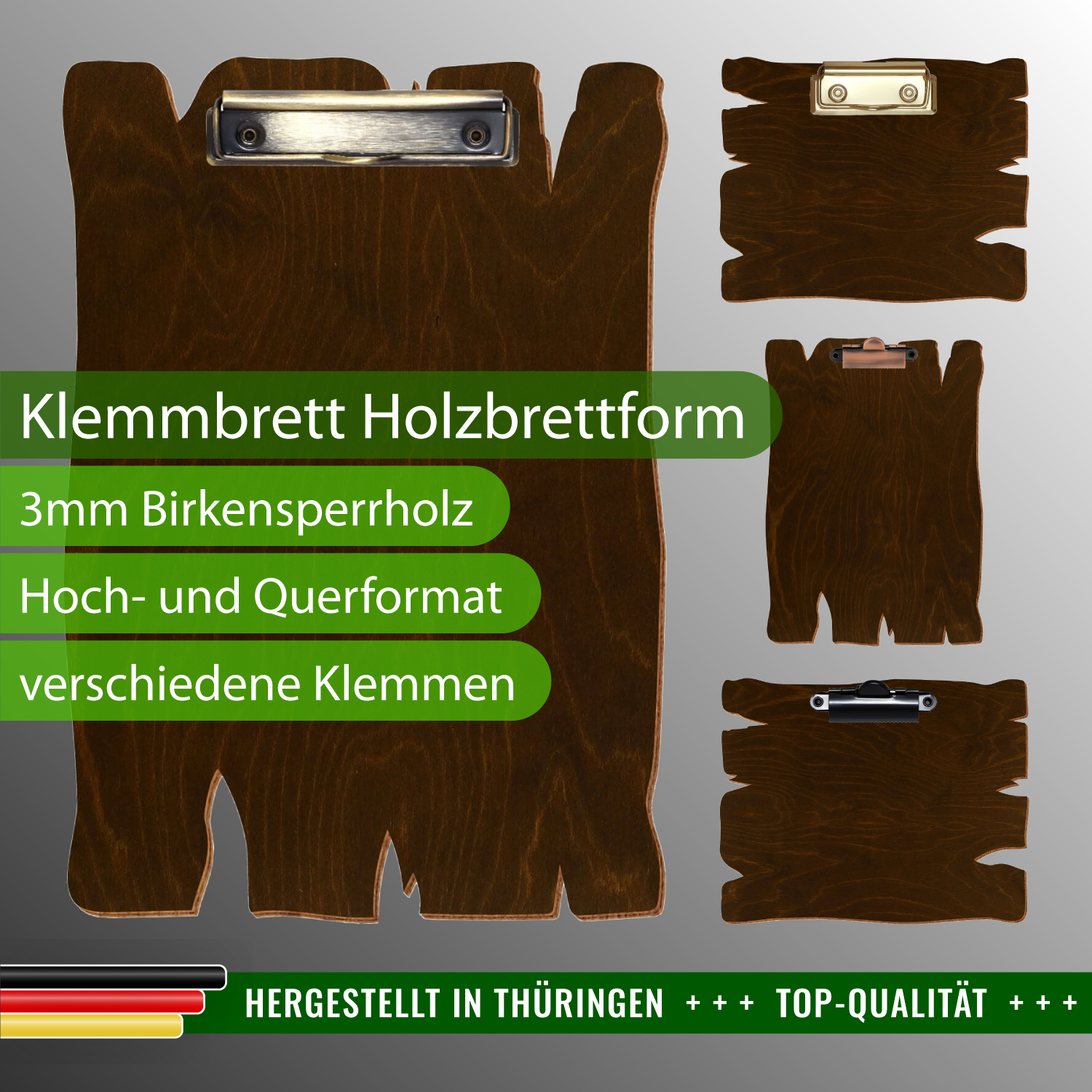 Klemmbrett Holzbrettform Eiche dunkel mit Produktinfos
