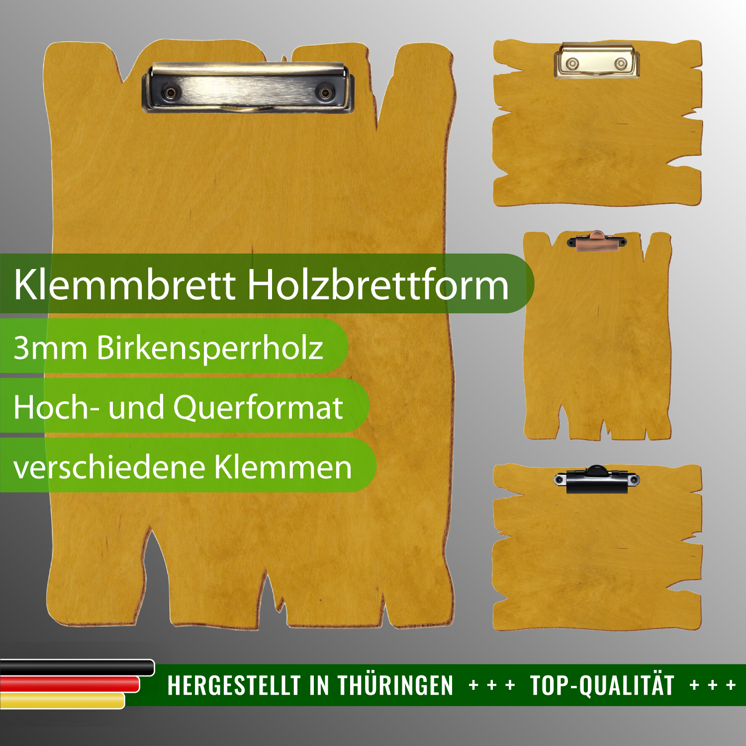 Klemmbrett Holzbrettform Eiche hell mit Produktinfos