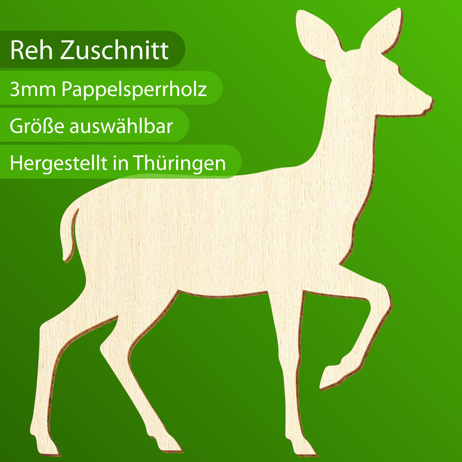 Holz Zuschnitt Reh V2 mit Produktinfos