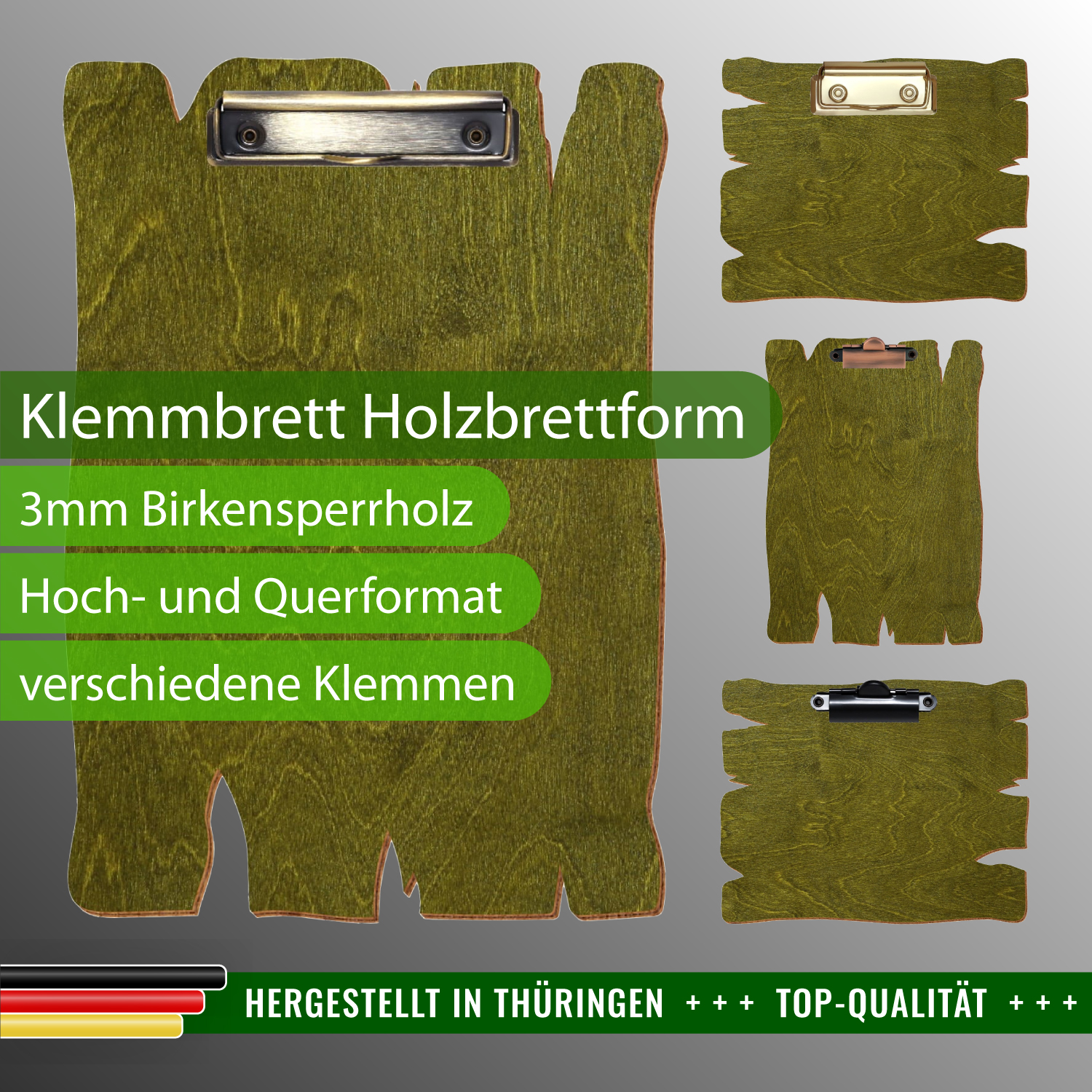 Klemmbrett Holzbrettform Olivgrün