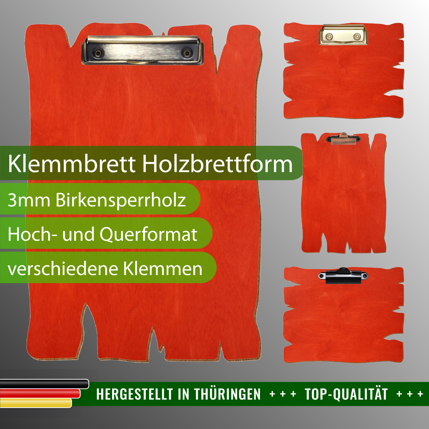 Klemmbrett Holzbrettform Scharlachrot