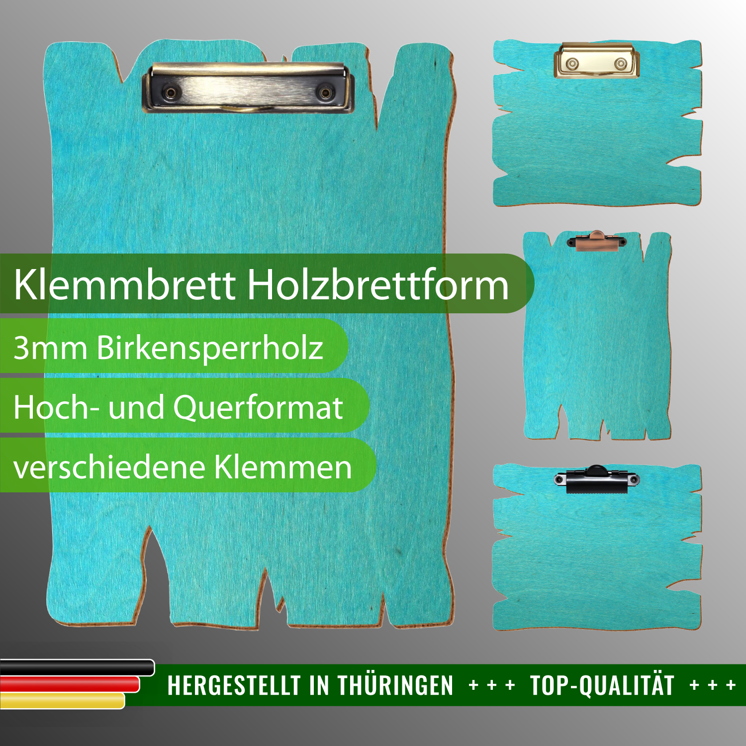 Klemmbrett Holzbrettform Türkis