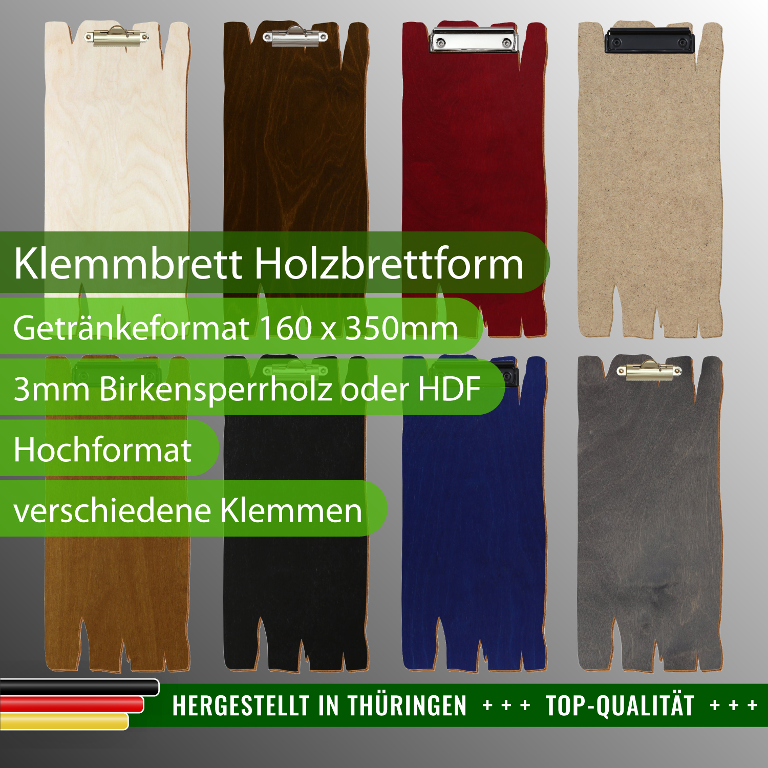 Farbiges Klemmbrett Holzbrettform für Getränkekarte mit Produktinfos
