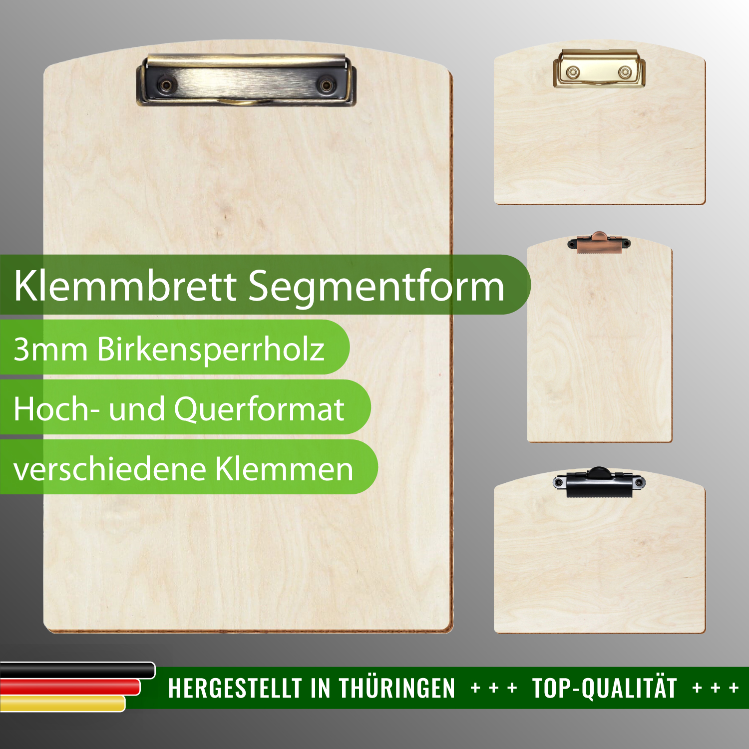 Klemmbrett Segmentform Birke natur mit Produktinfos