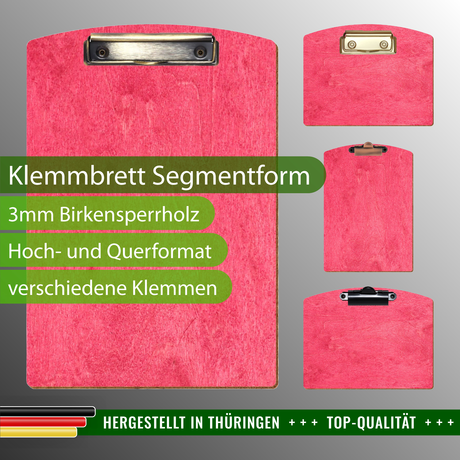 Klemmbrett Segmentform Dunkelpink mit Produktinfos