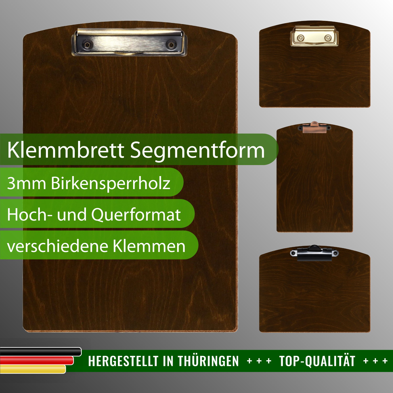 Klemmbrett Segmentform Eiche dunkel mit Produktinfos