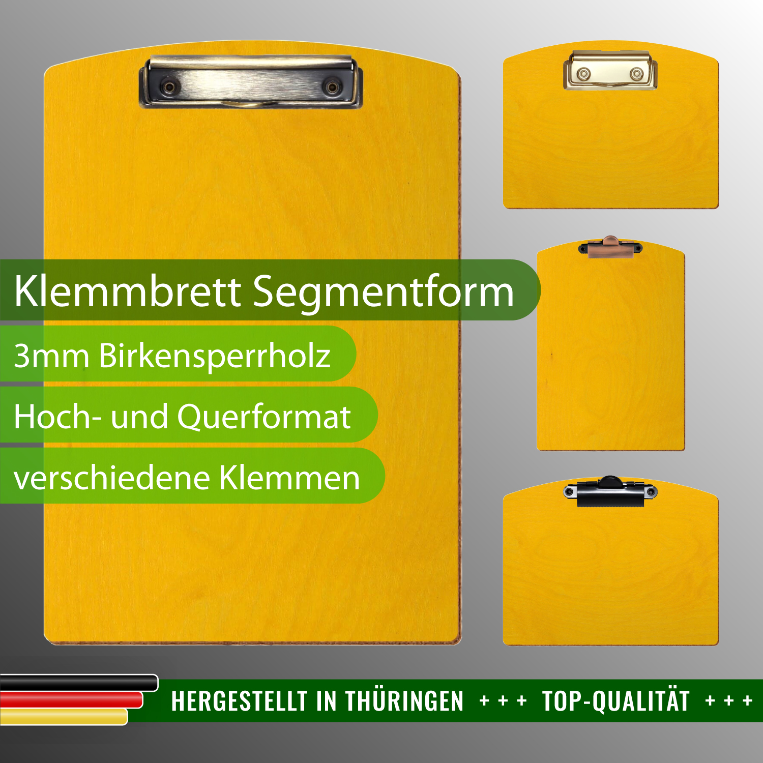 Klemmbrett Segmentform Gelb mit Produktinfos