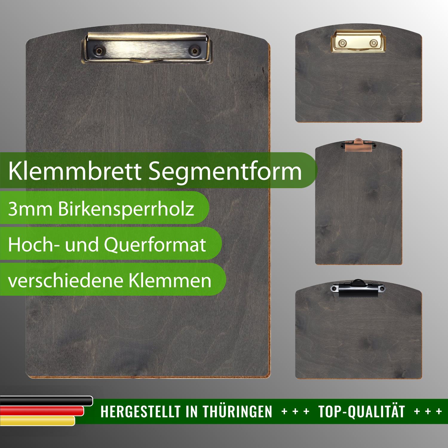 Klemmbrett Segmentform Grau mit Produktinfos