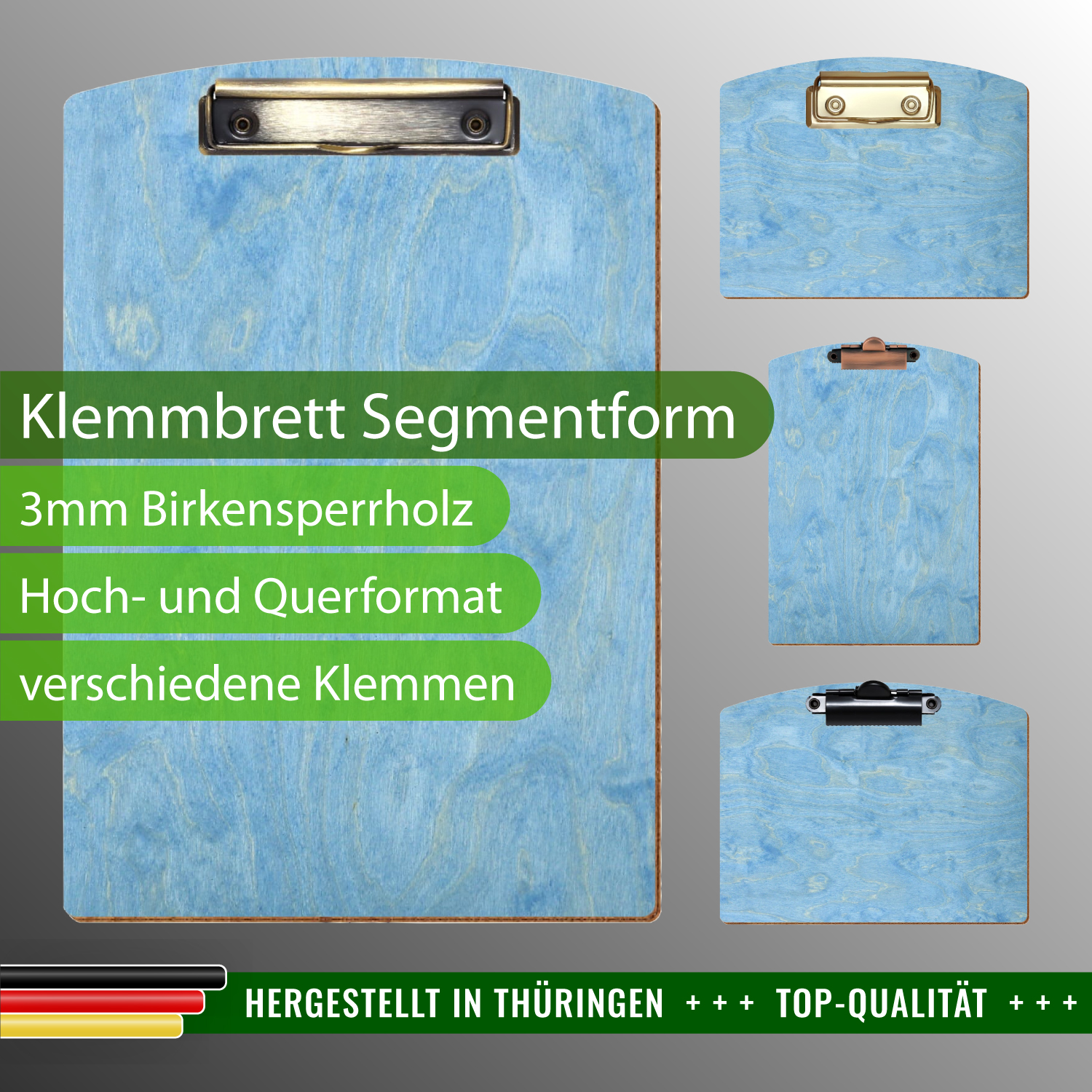 Klemmbrett Segmentform Hellblau mit Produktinfos