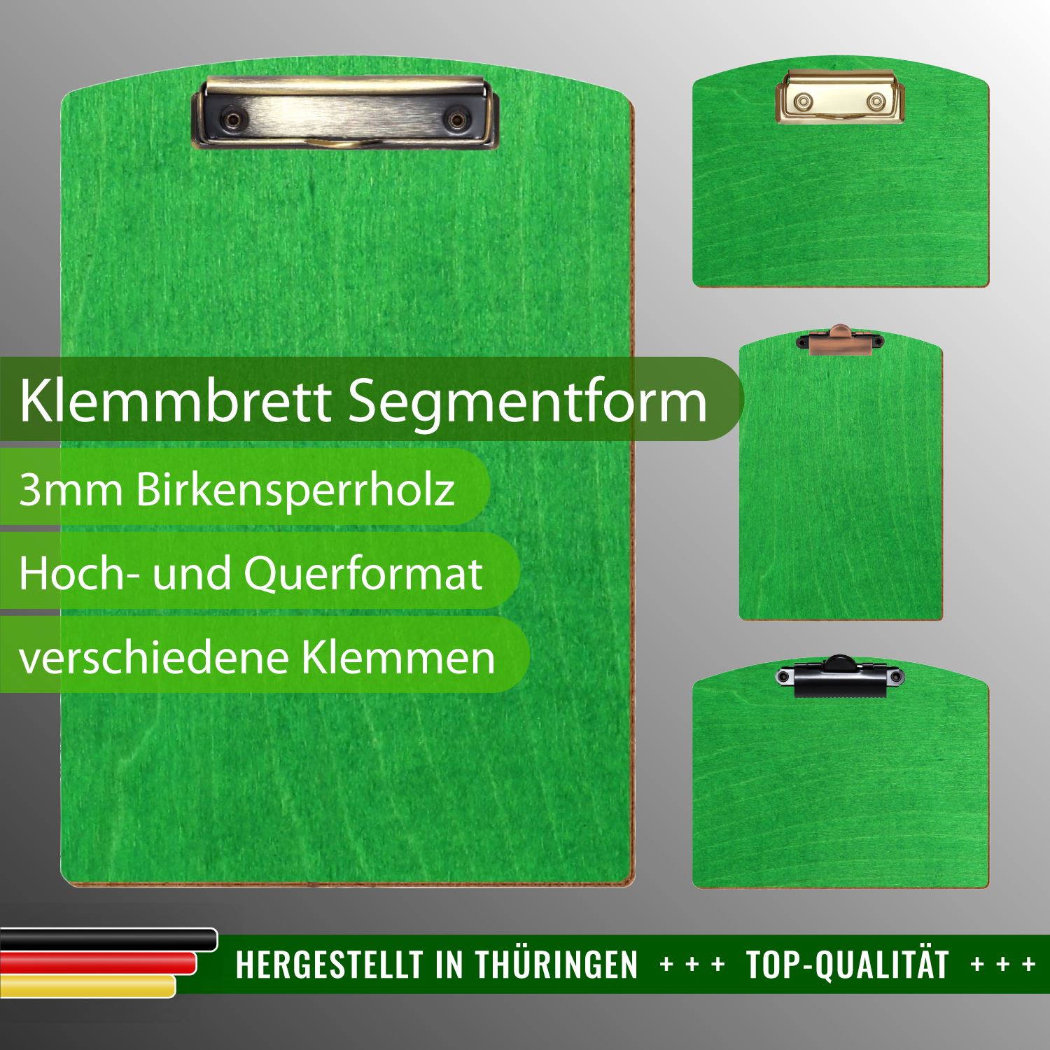 Klemmbrett Segmentform Hellgrün mit Produktinfos