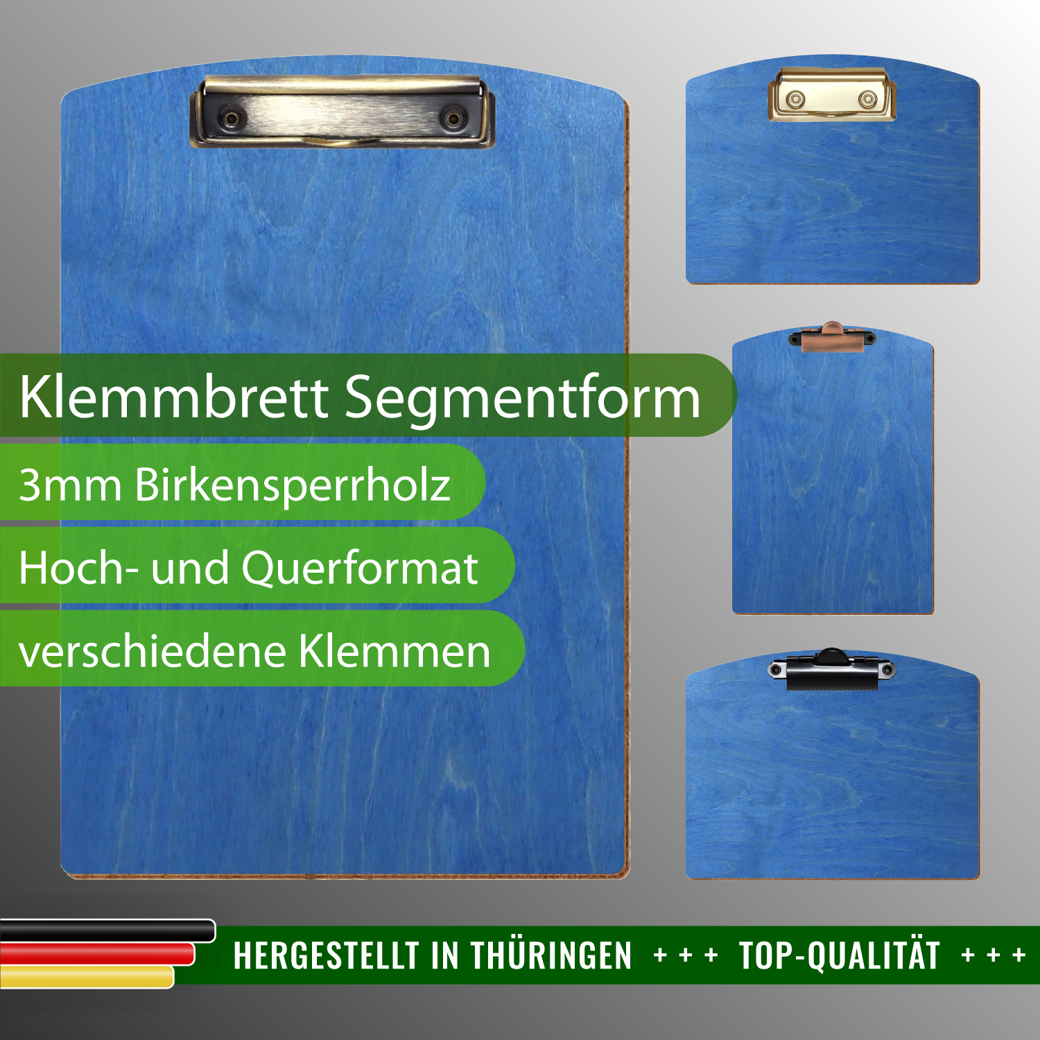 Klemmbrett Segmentform Kornblumenblau mit Produktinfos