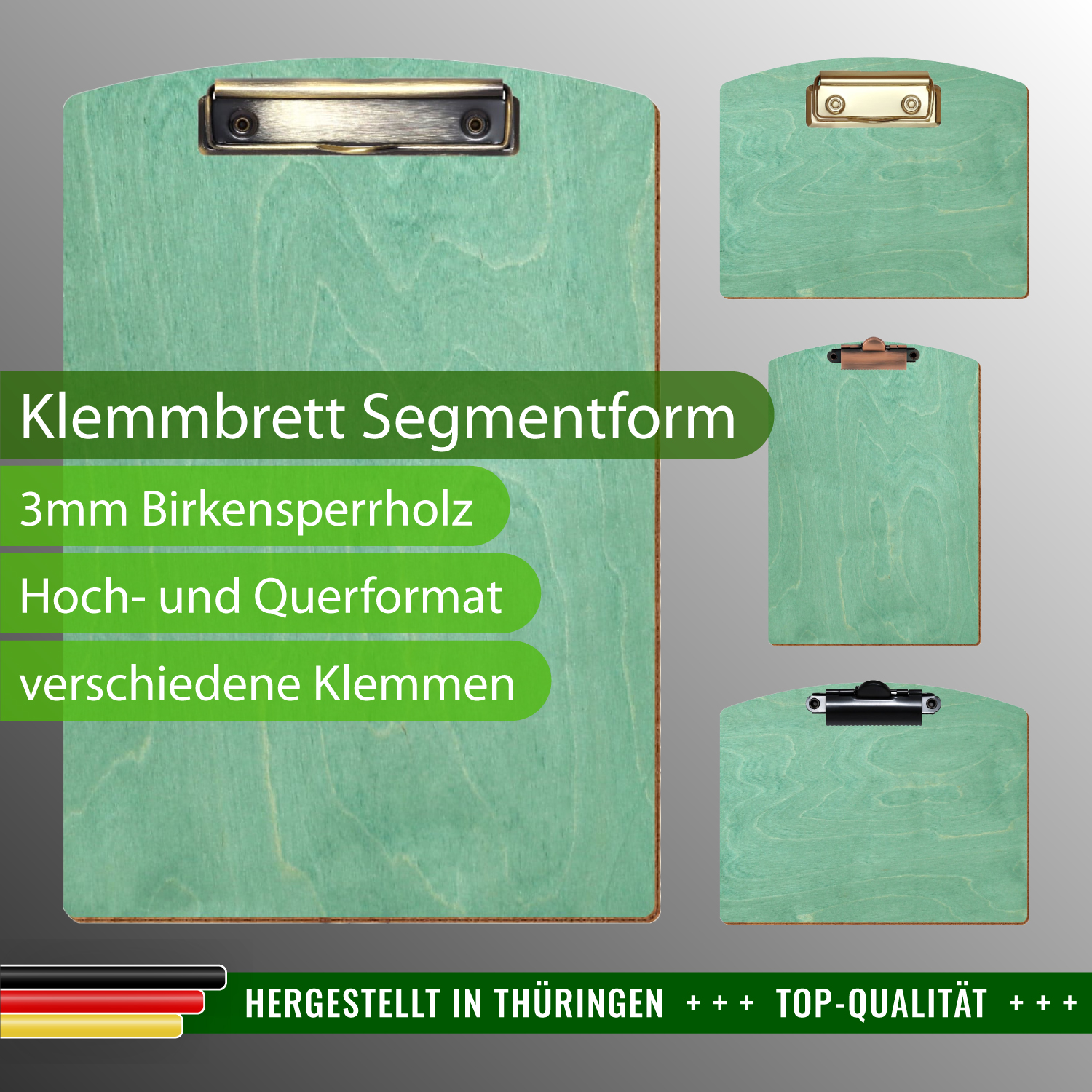 Klemmbrett Segmentform Minzgrün mit Produktinfos