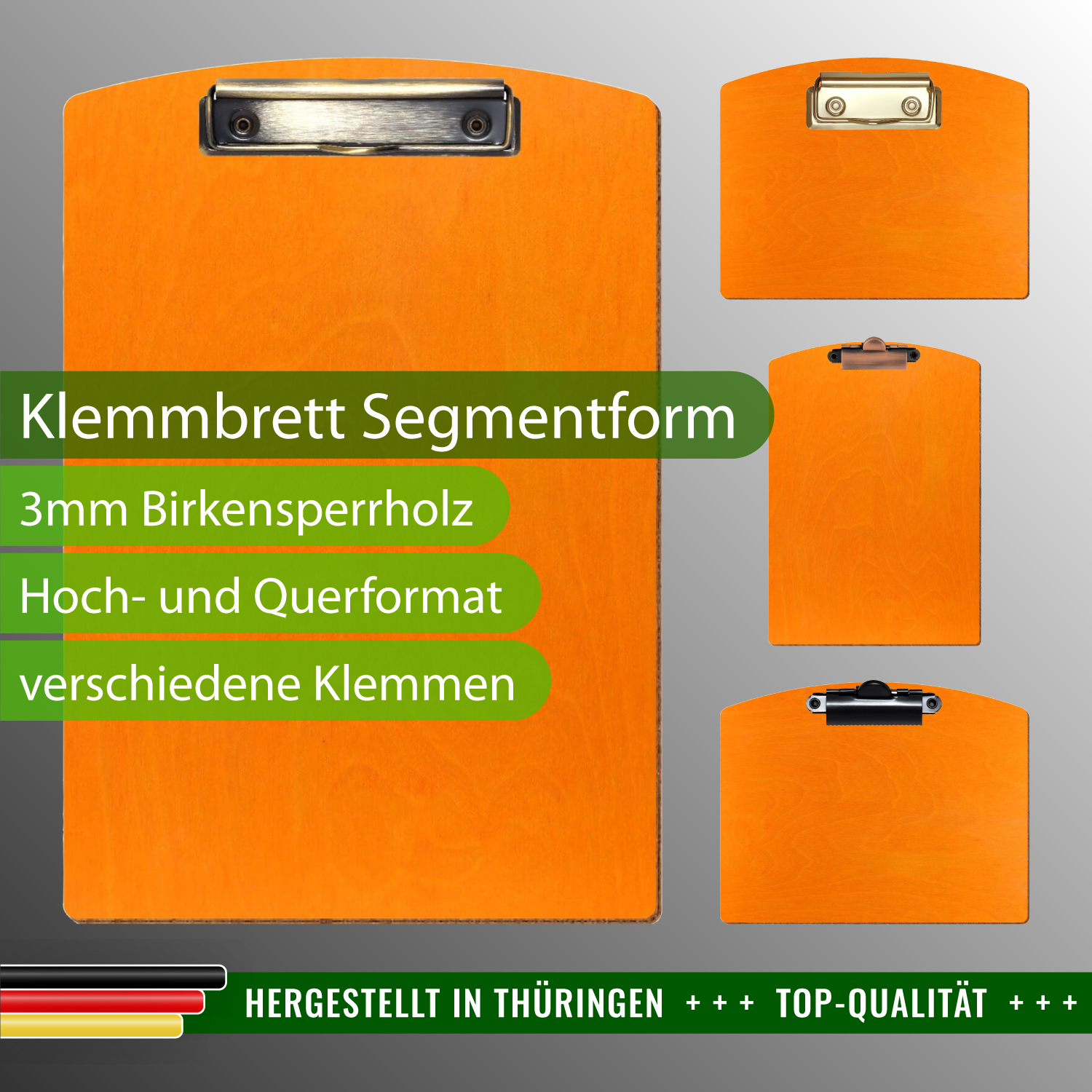 Klemmbrett Segmentform Orange mit Produktinfos