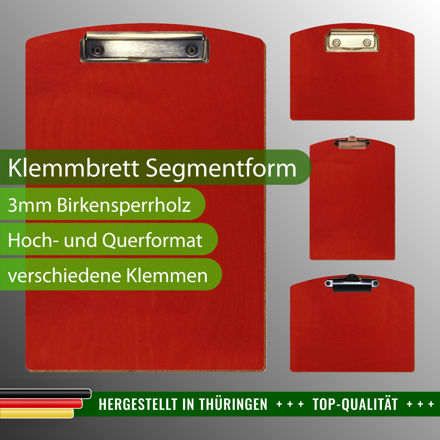 Klemmbrett Segmentform Rot mit Produktinfos