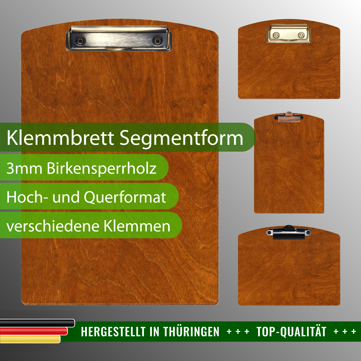 Klemmbrett Segmentform Rum mit Produktinfos