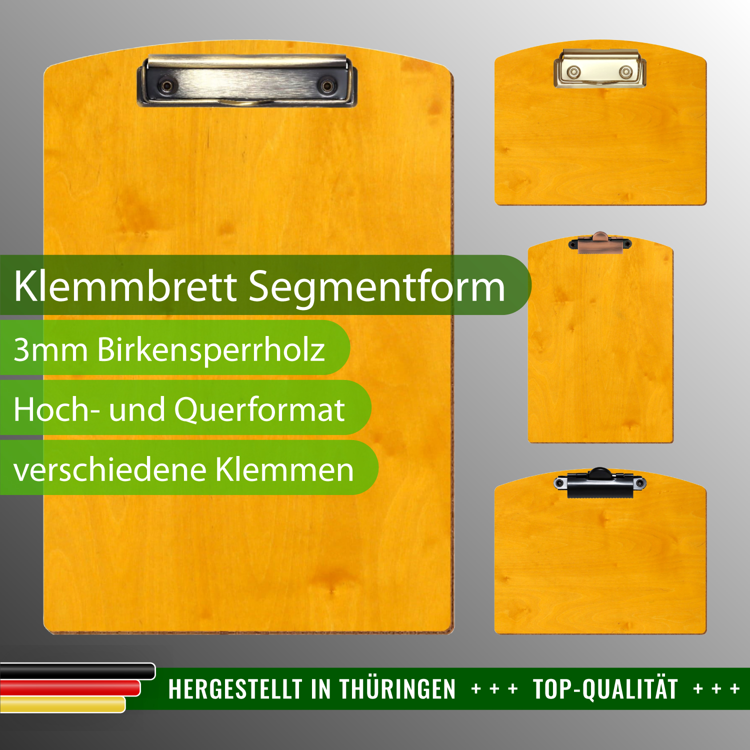 Klemmbrett Segmentform Zitronengelb mit Produktinfos